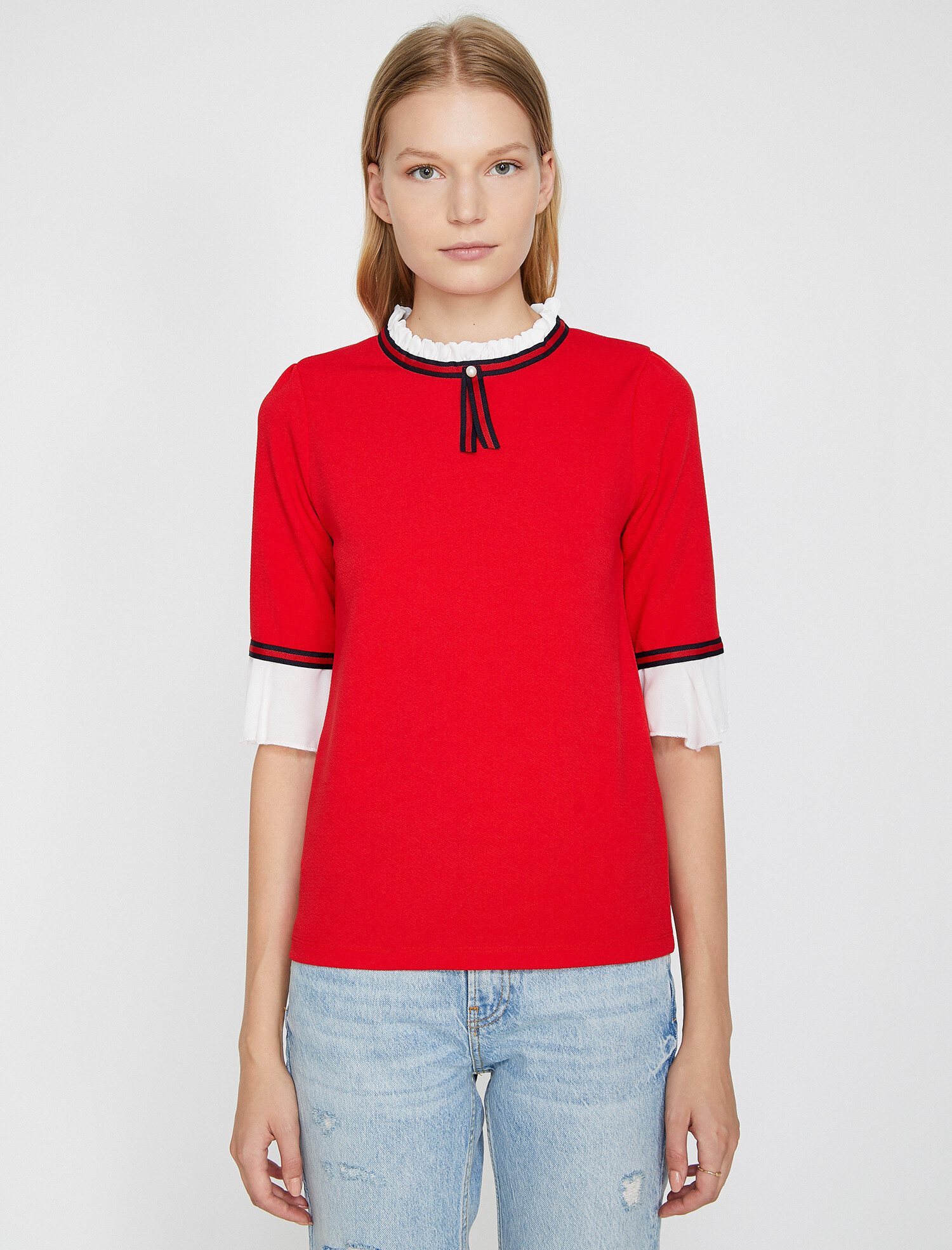 Koton İnci Detaylı T-Shirt - Kırmızı. 3