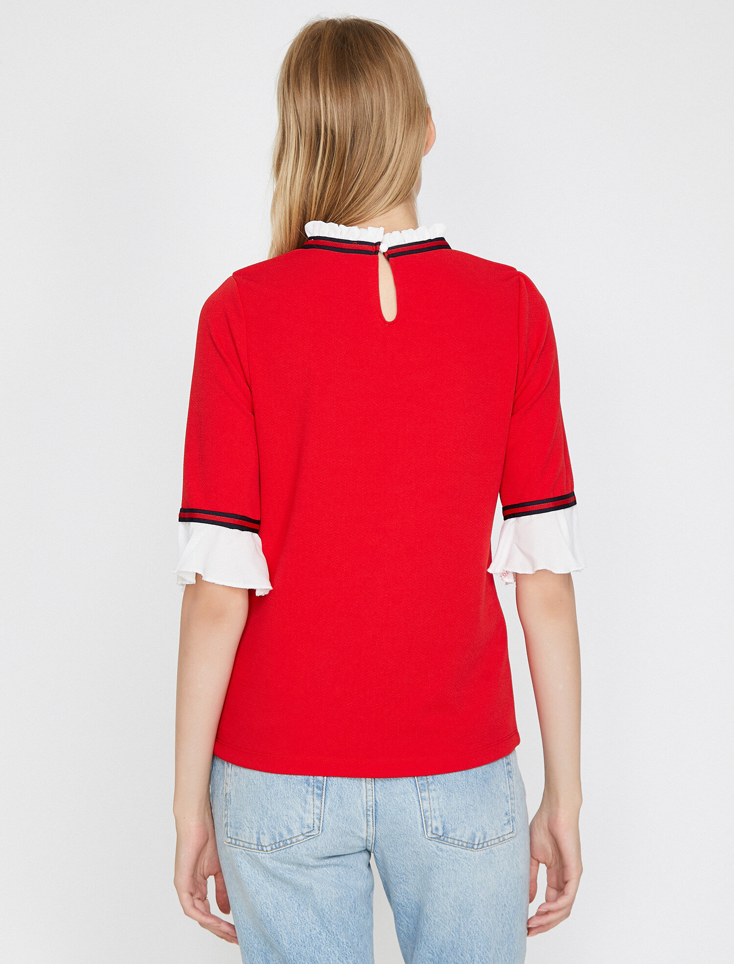 Koton İnci Detaylı T-Shirt - Kırmızı. 4