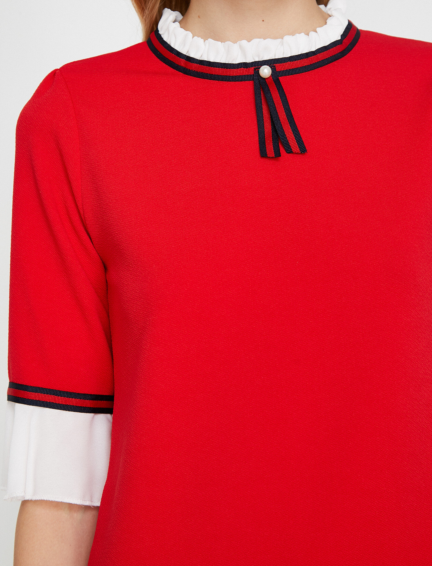 Koton İnci Detaylı T-Shirt - Kırmızı. 5