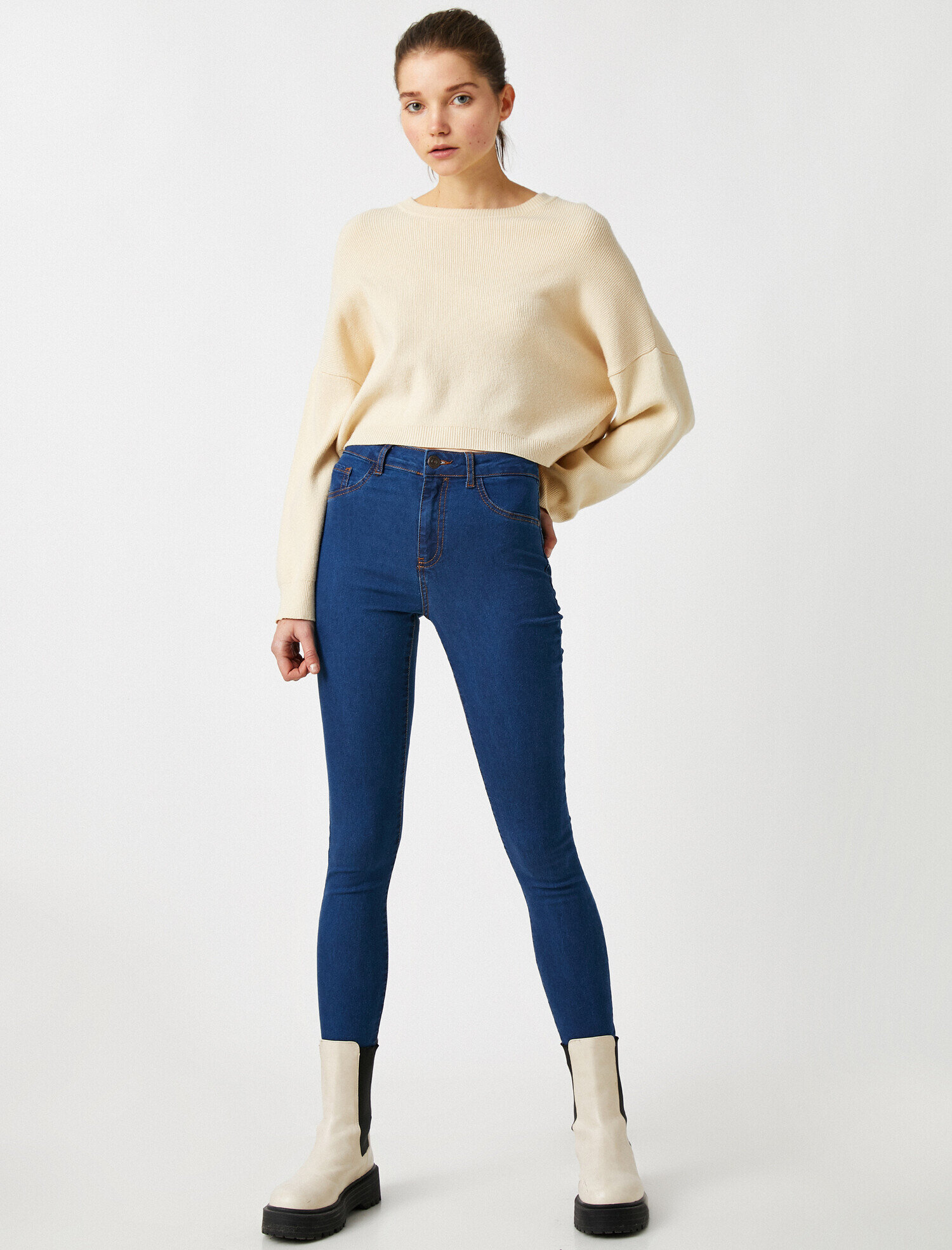 women's blue high waisted skinny jeans