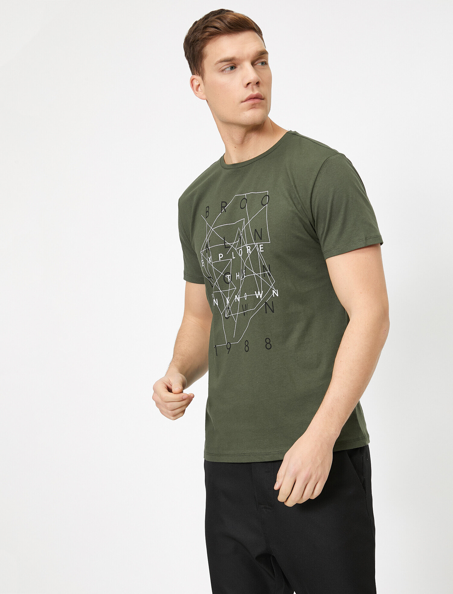 Koton Yazılı Baskılı T-Shirt - Haki. 1