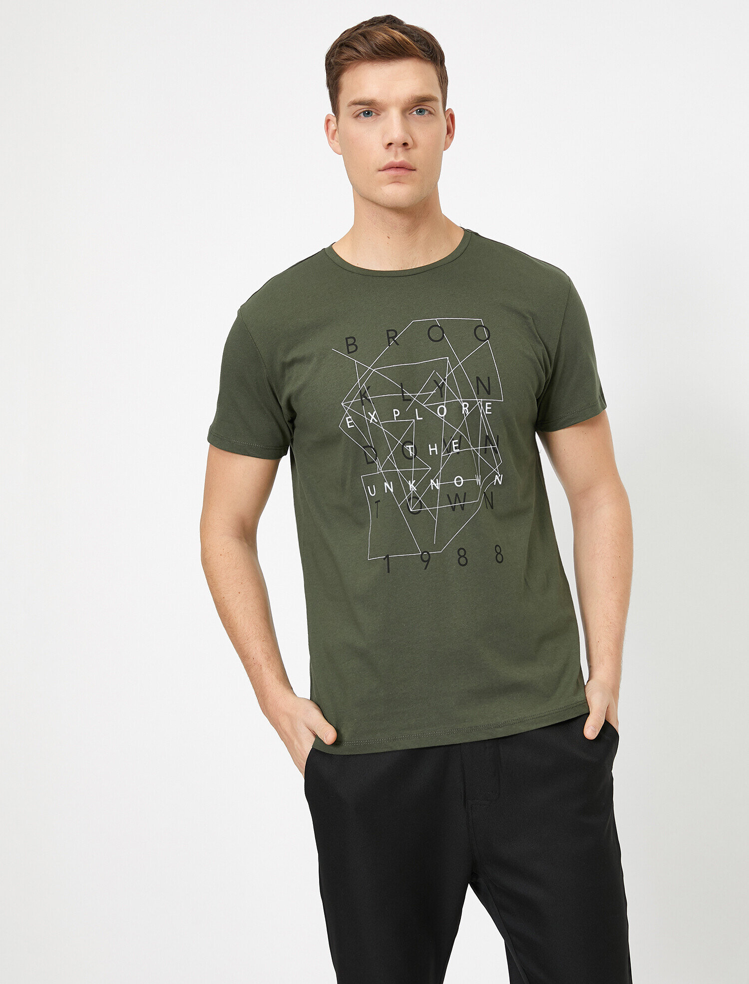 Koton Yazılı Baskılı T-Shirt - Haki. 2