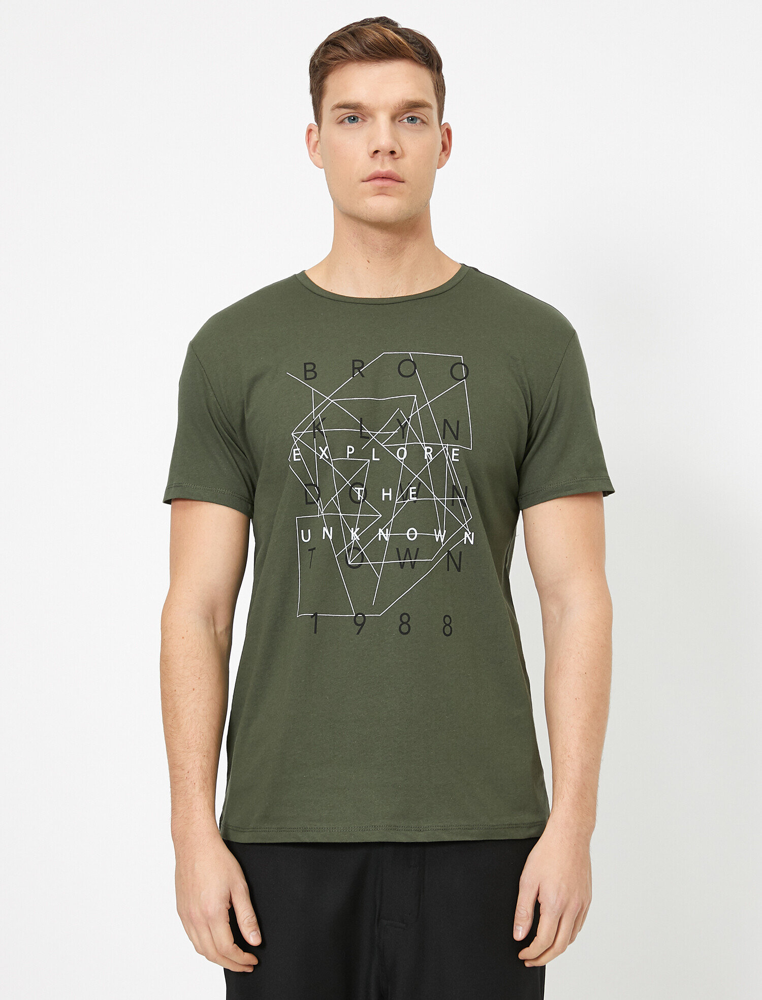 Koton Yazılı Baskılı T-Shirt - Haki. 3