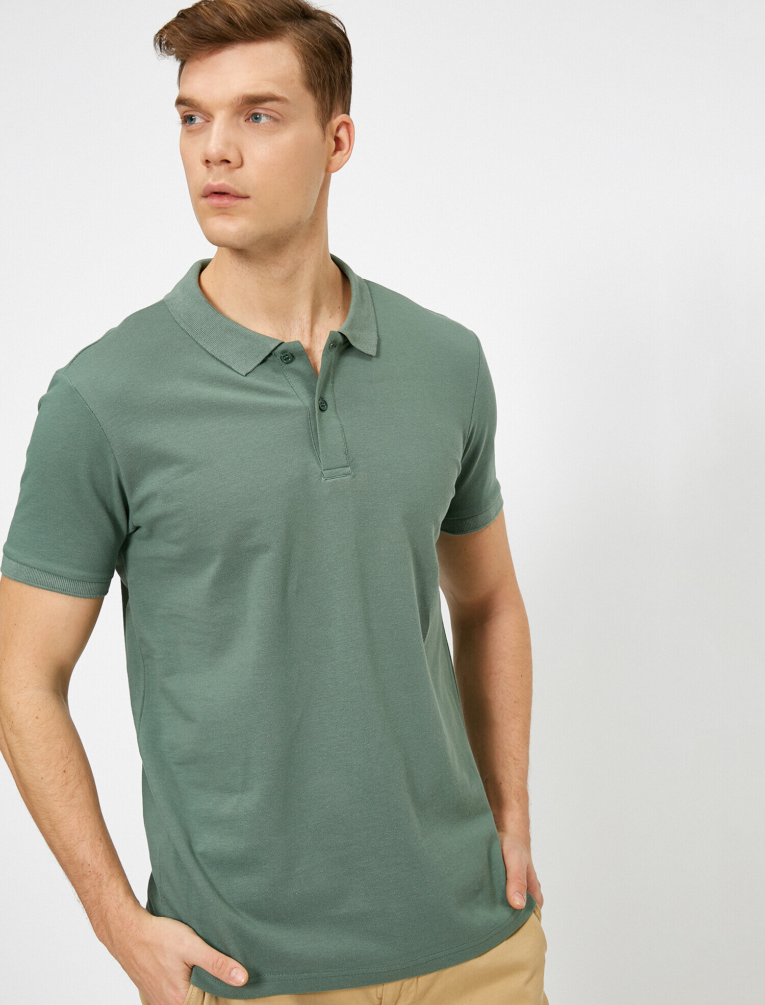 Madmext Bisiklet Yaka Basic Haki Yesil Tisort 2450