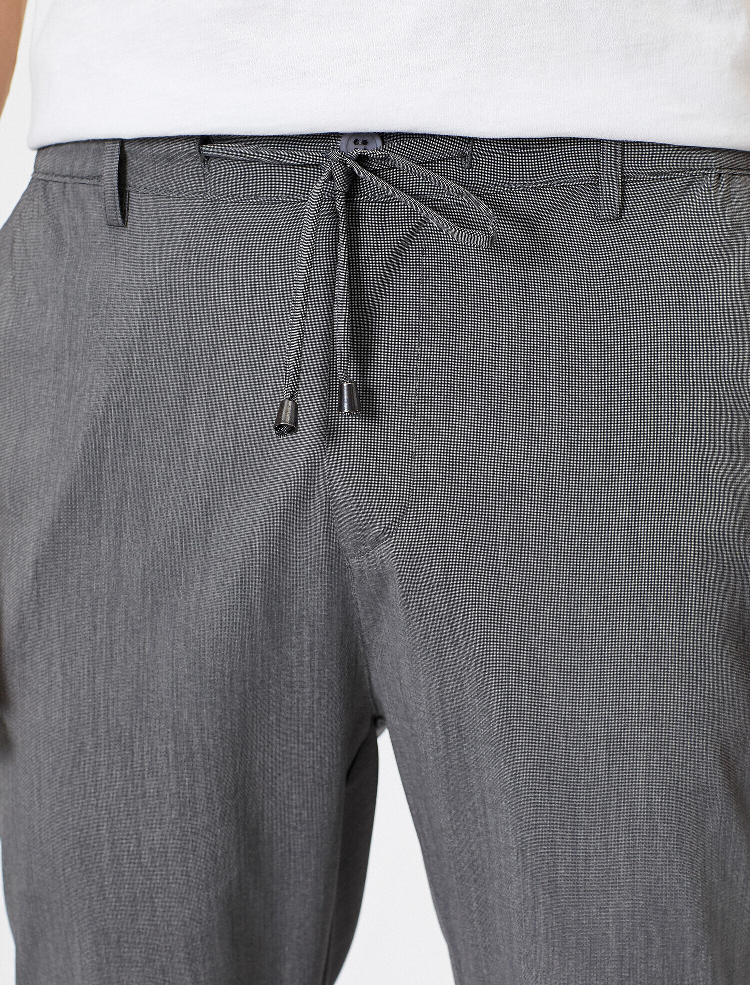 Koton Beli Bağlamalı ve Lastikli Rahat Fit Desenli Pantolon - Gri. 5