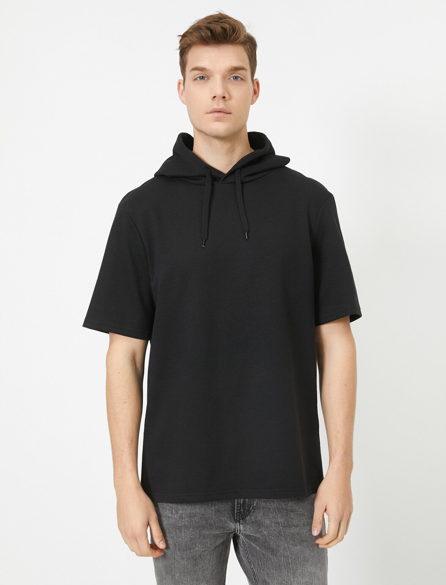 Siyah Erkek Kapusonlu Kisa Kollu Sweatshirt 0yam71623mk999 Koton