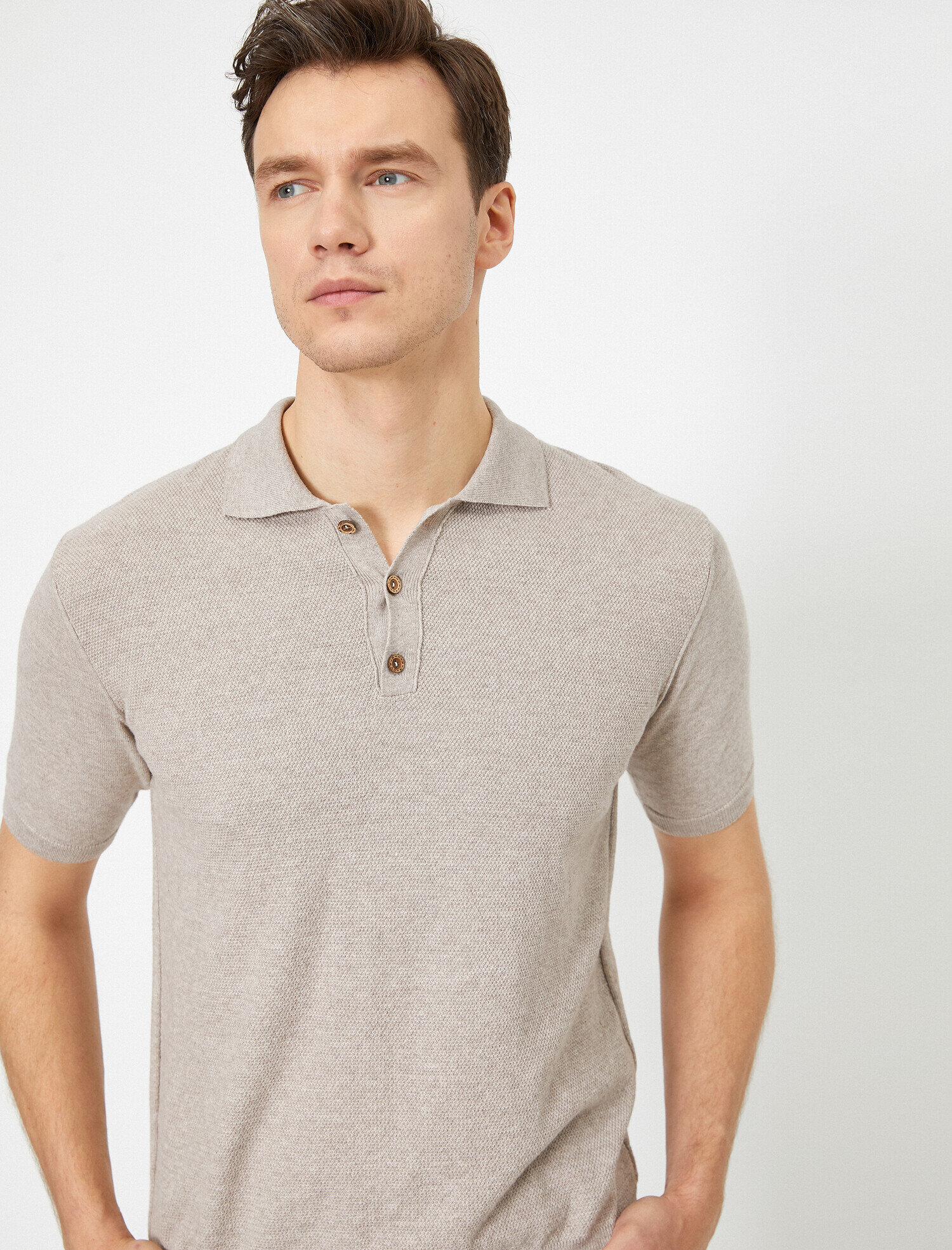Polo Yaka Desenli Dirsek Yamali Gri Erkek Triko Slim Fit