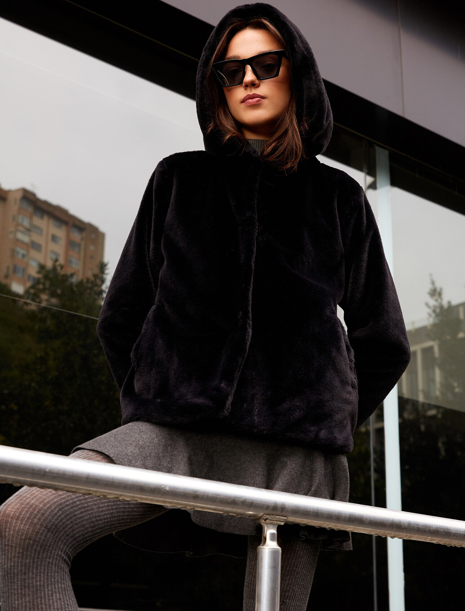 Black half fur coat Clearance