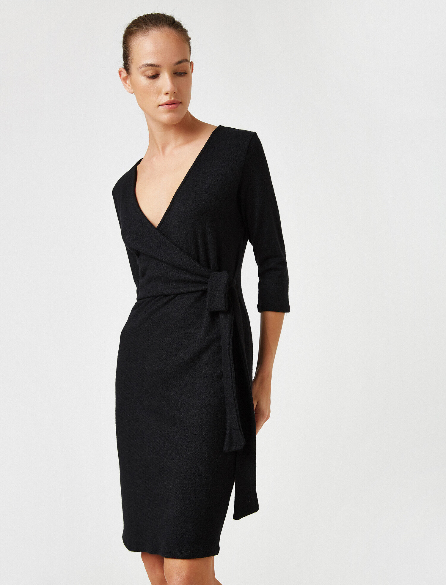 black crepe dress with sleeves