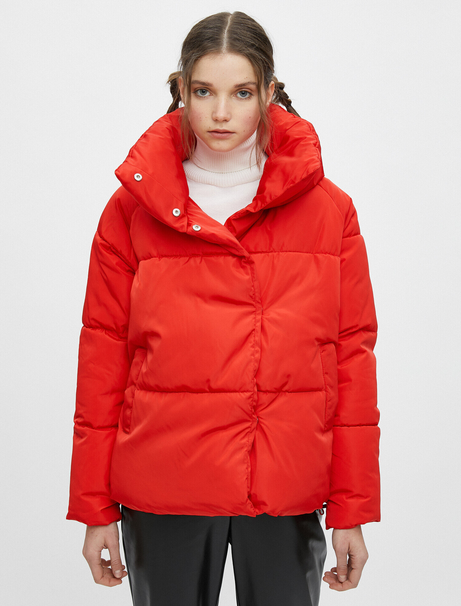 red long down jacket