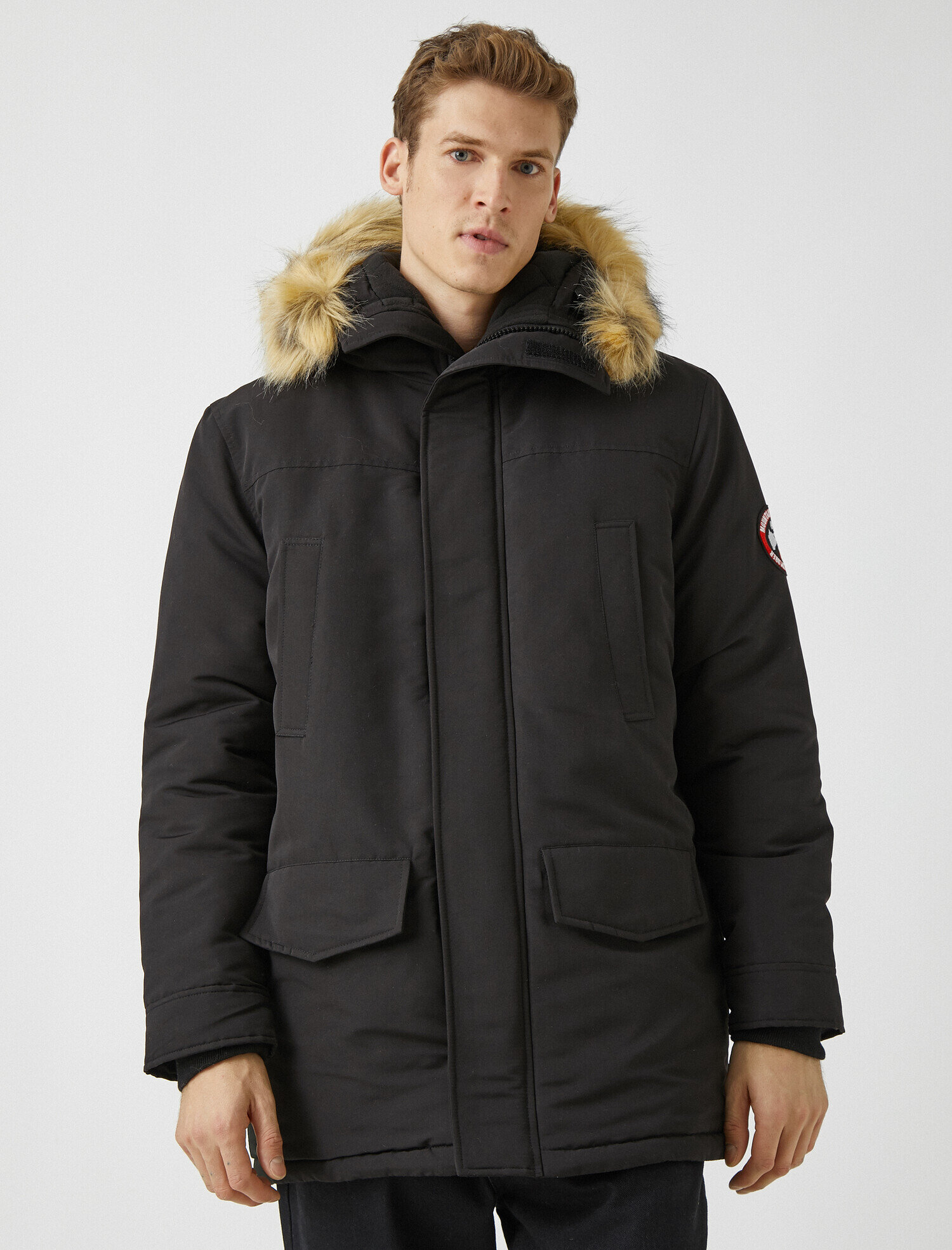 faux fur trim pocket detail puffer