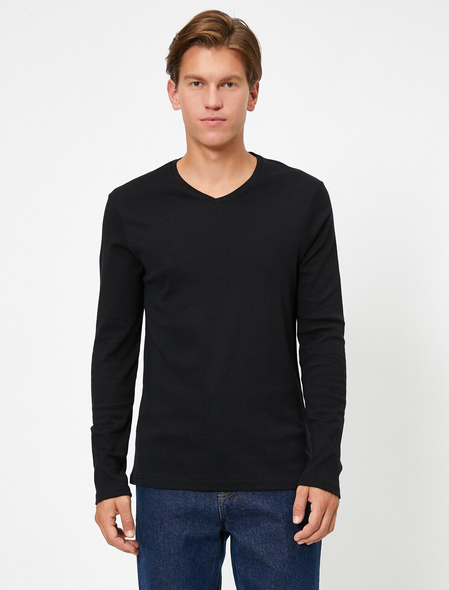long sleeve black v neck t shirt