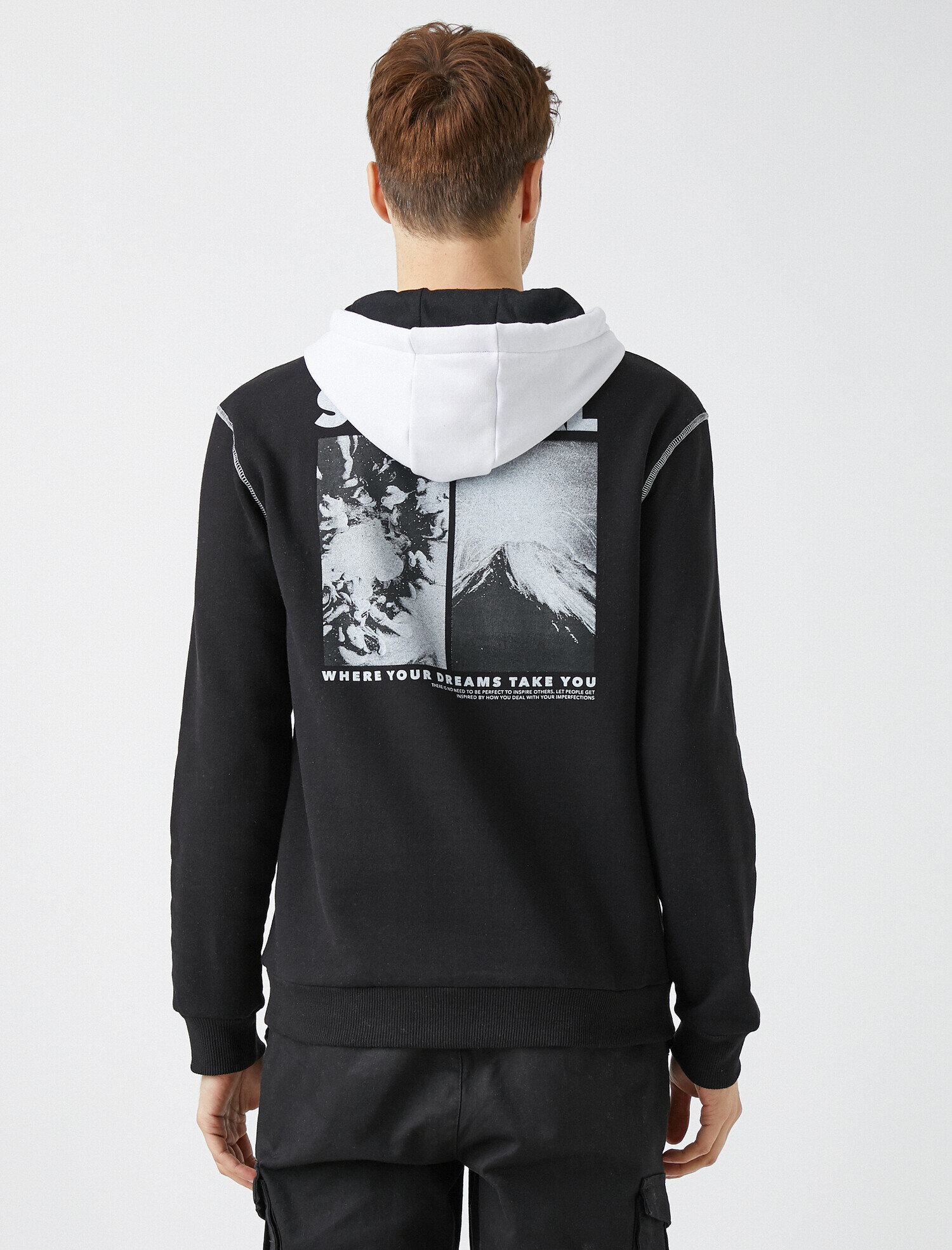 Black Men Cotton Hooded Printed Long Sleeve Sweatshirt 1kam71043mk999 Koton