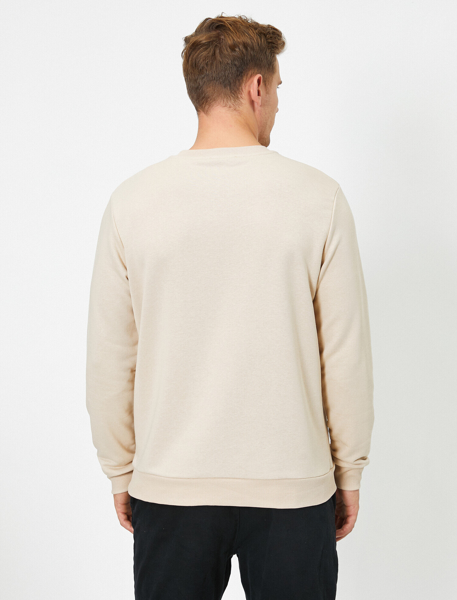 Beige Men Crew Neck Long Sleeve Letter Printed Sweatshirt 1kam71095mk050 Koton