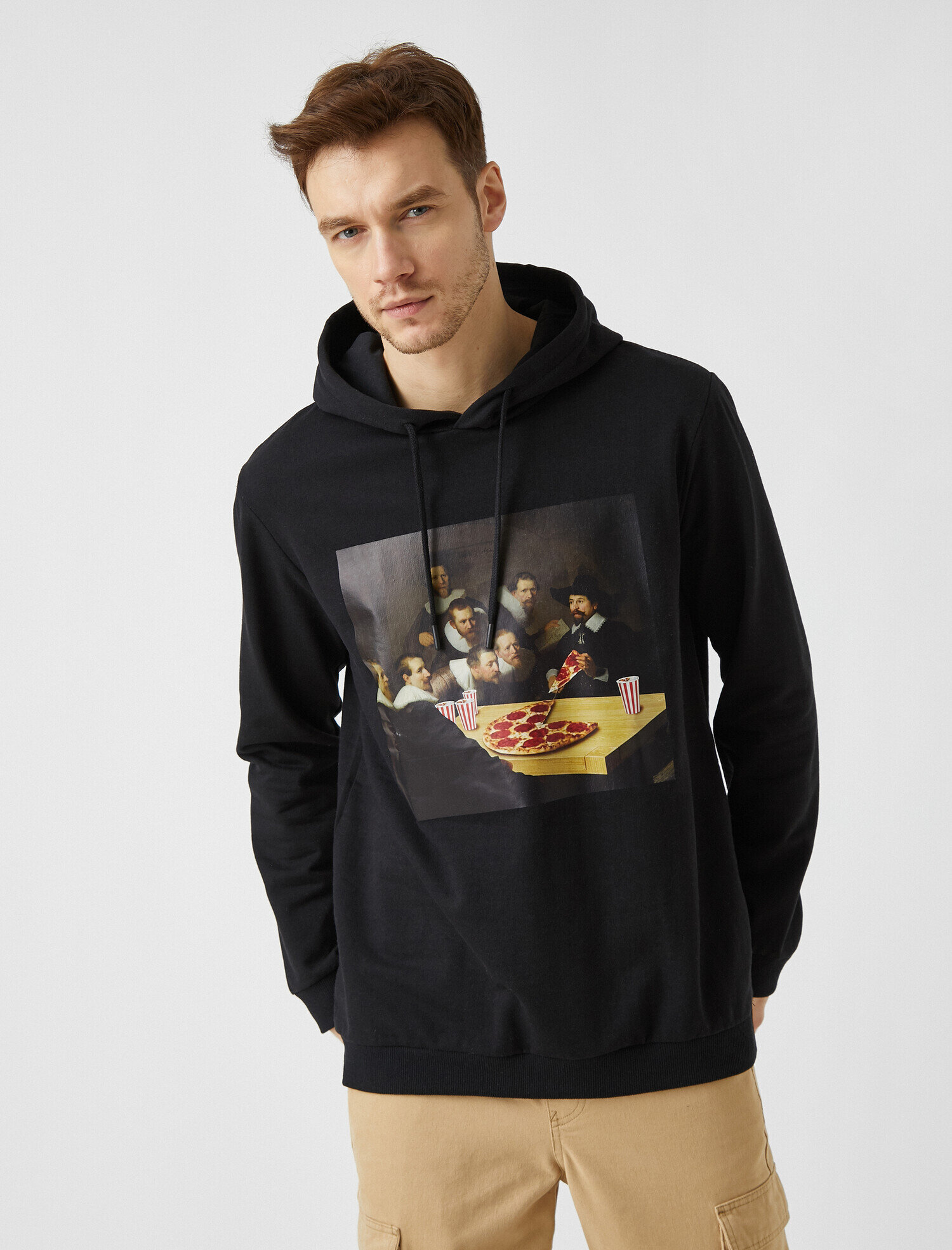 Black Men Printed Hooded Long Sleeve Sweatshirt 1kam71303ck999 Koton