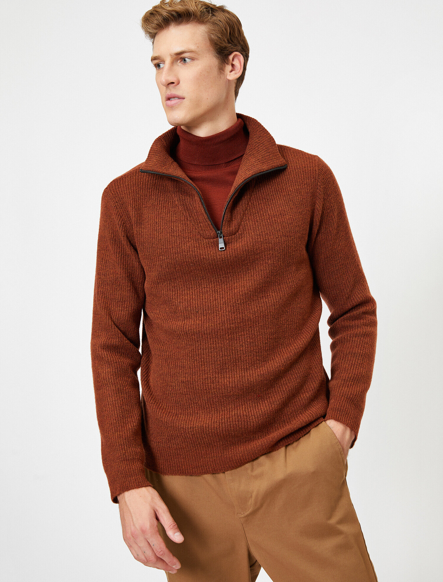 brick red sweater