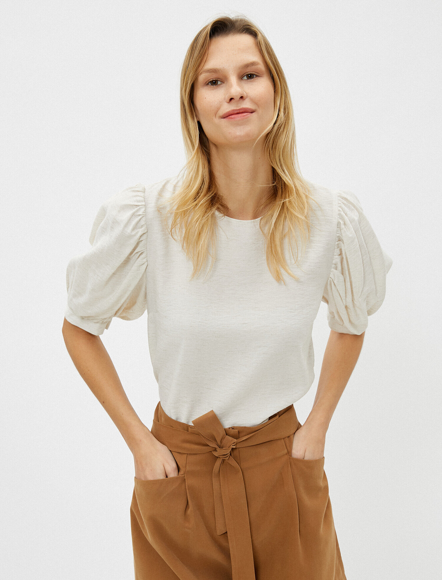 Bej Bayan Balon Kol Bluz Bisiklet Yaka 1yak68200pw050 Koton