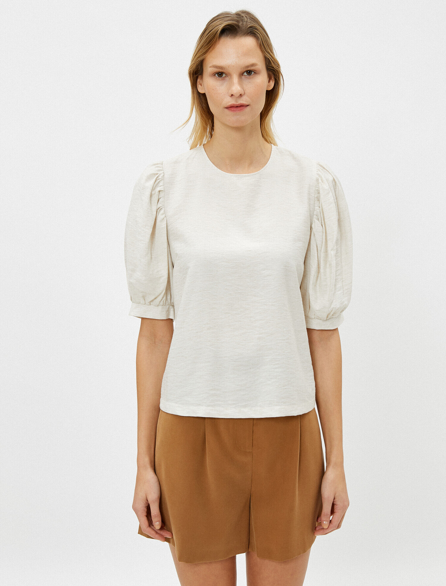 Bej Bayan Balon Kol Bluz Bisiklet Yaka 1yak68200pw050 Koton