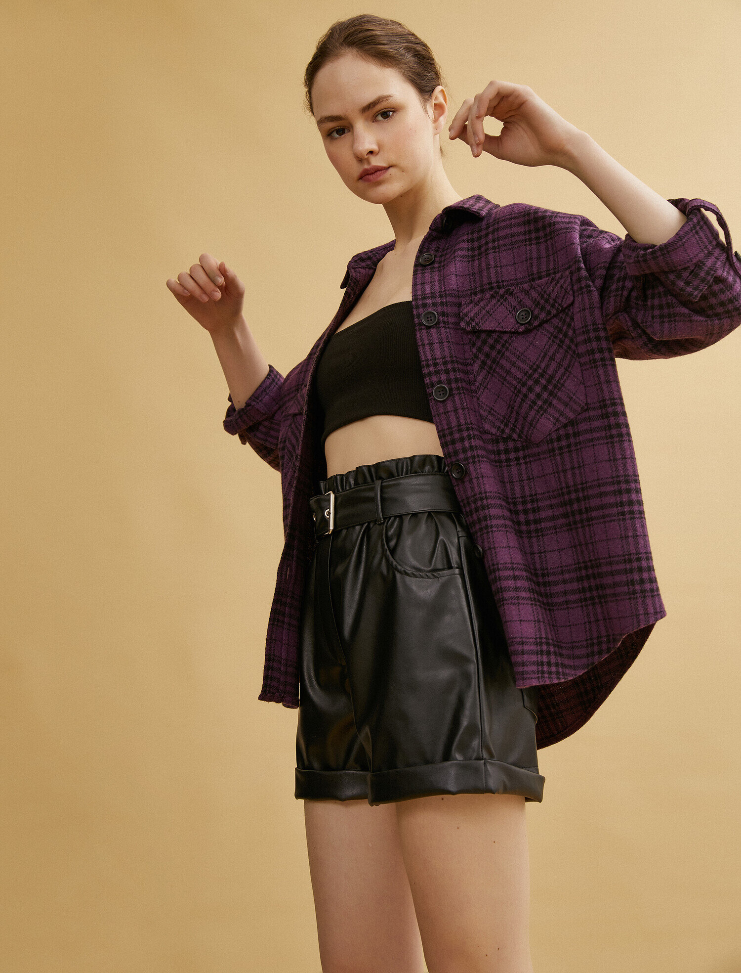 Purple Check Women Checked Shirt 1yak68599pwr78 Koton