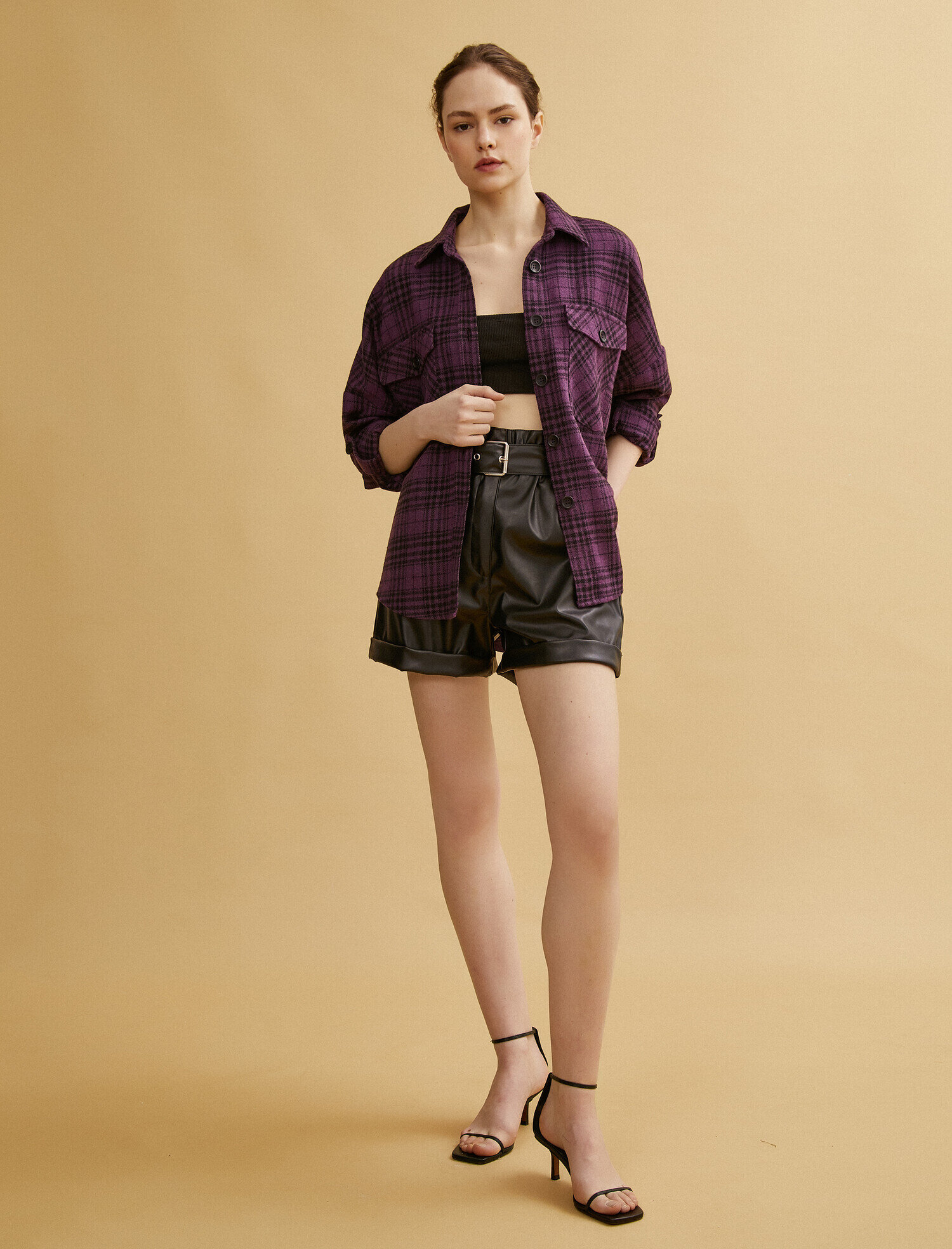 Purple Check Women Checked Shirt 1yak68599pwr78 Koton