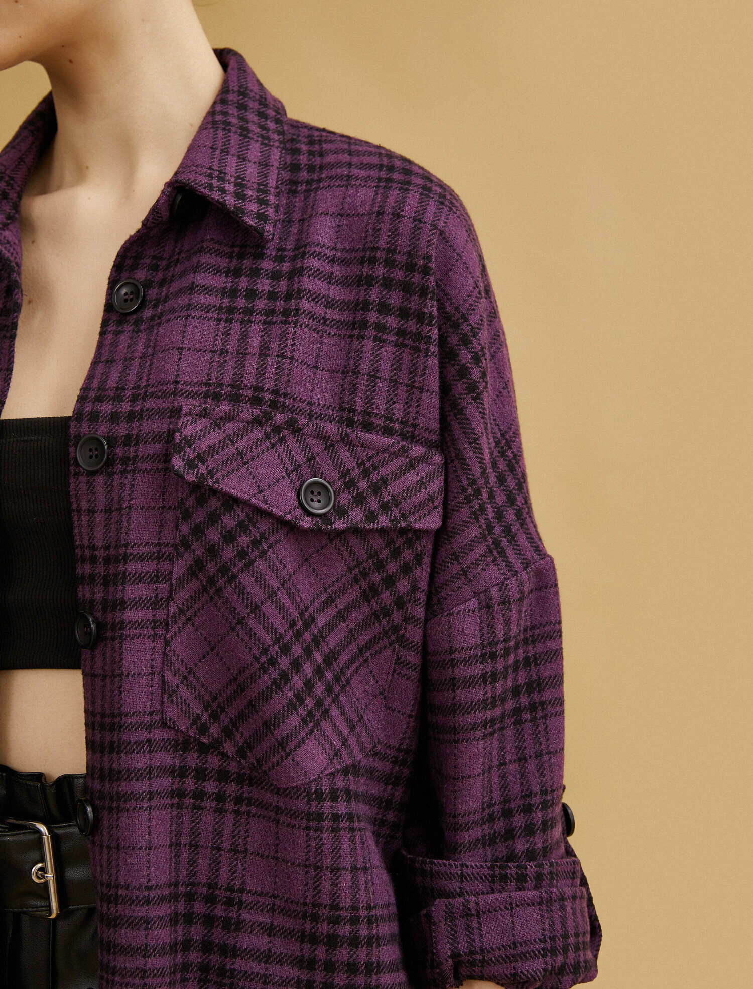 Purple Check Women Checked Shirt 1yak68599pwr78 Koton