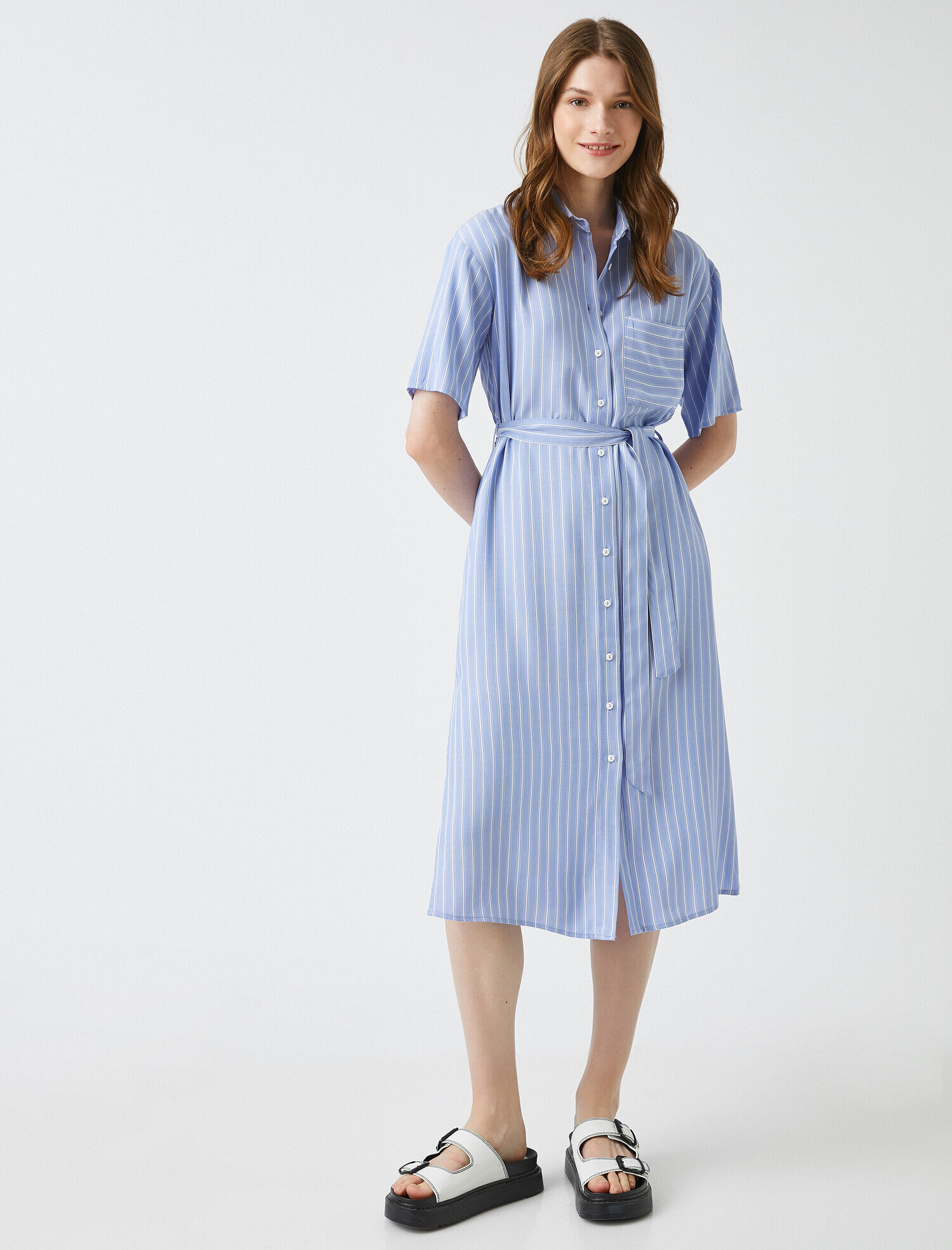 short sleeve belted shirt dress