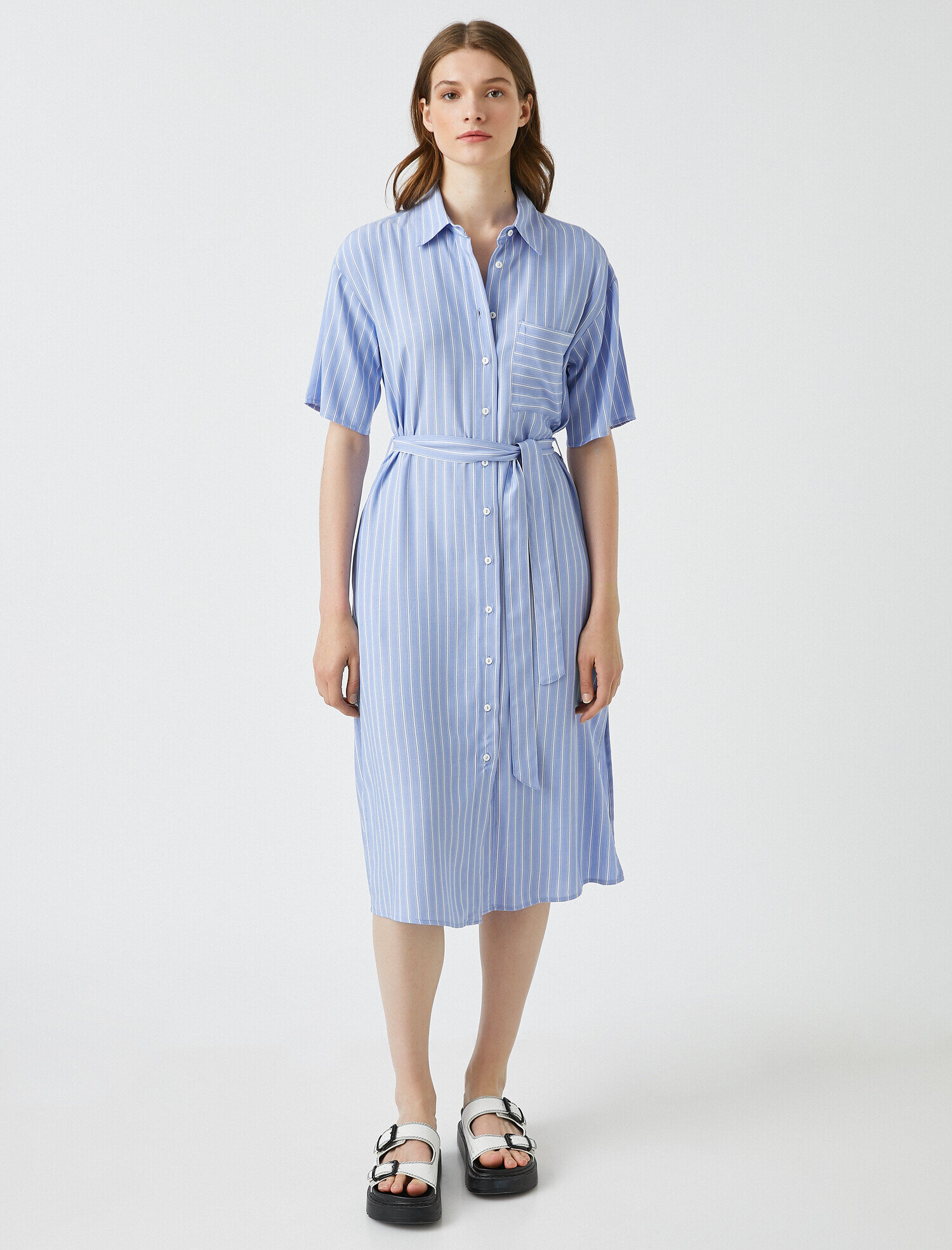 short sleeve belted shirt dress