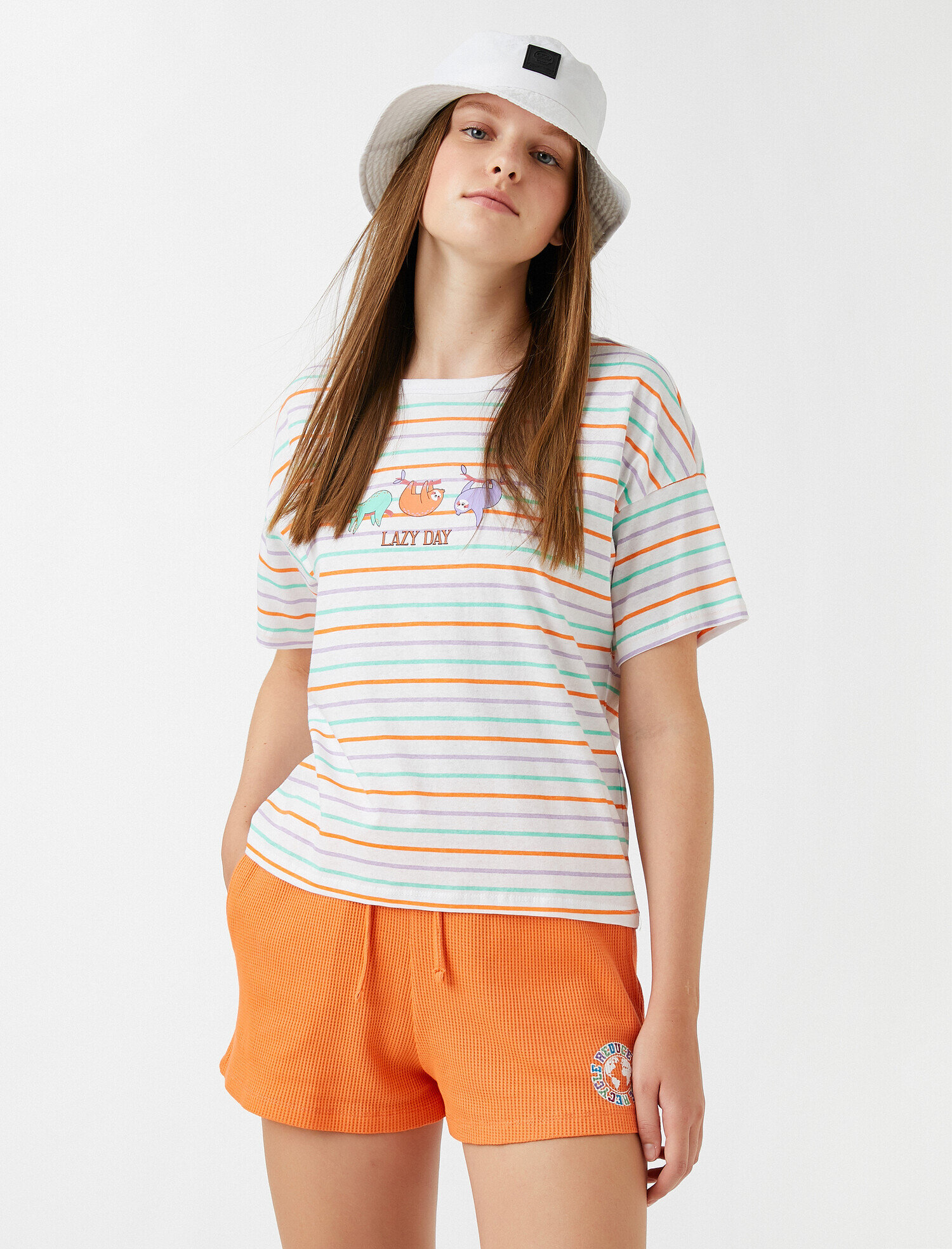 orange striped shorts