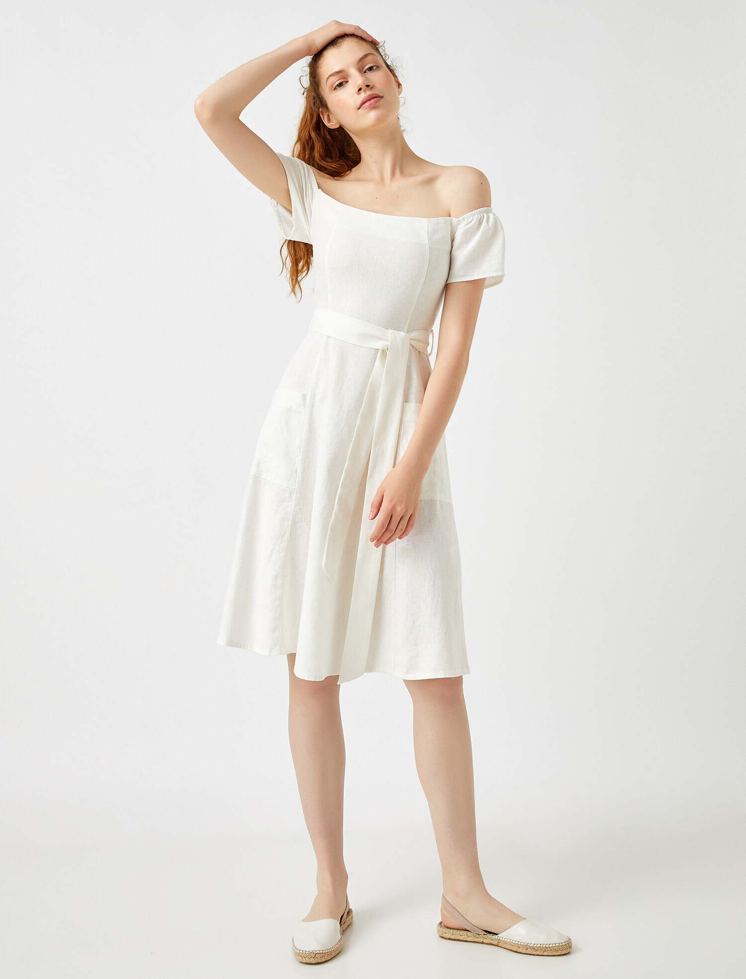 short sleeve white linen dress