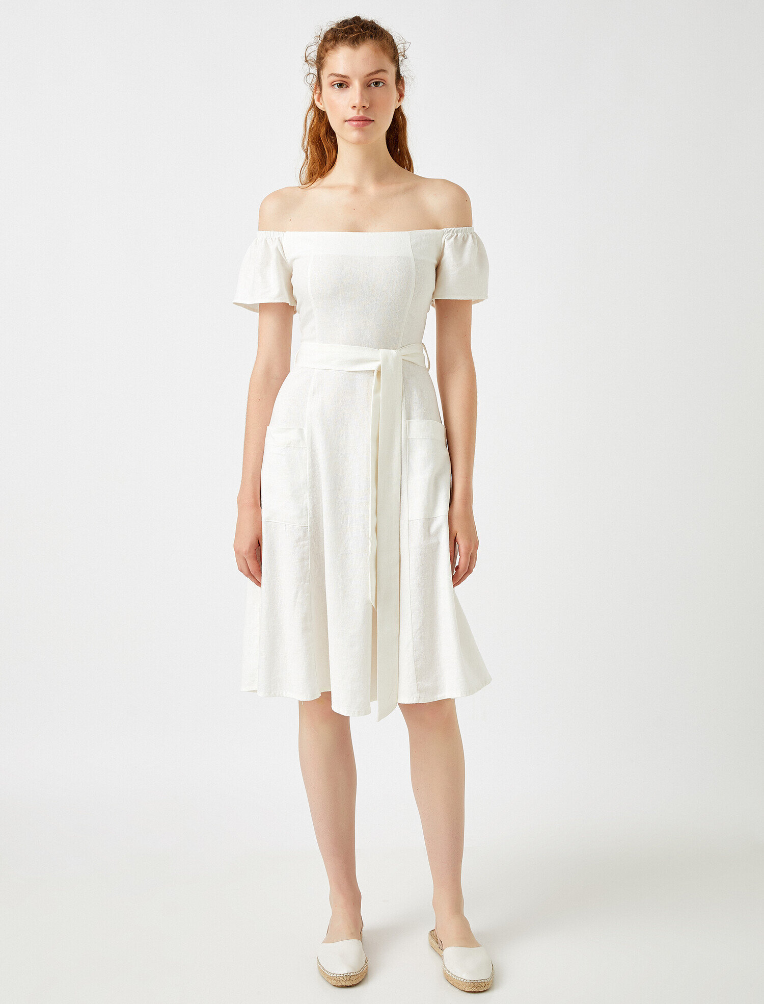 short sleeve white linen dress