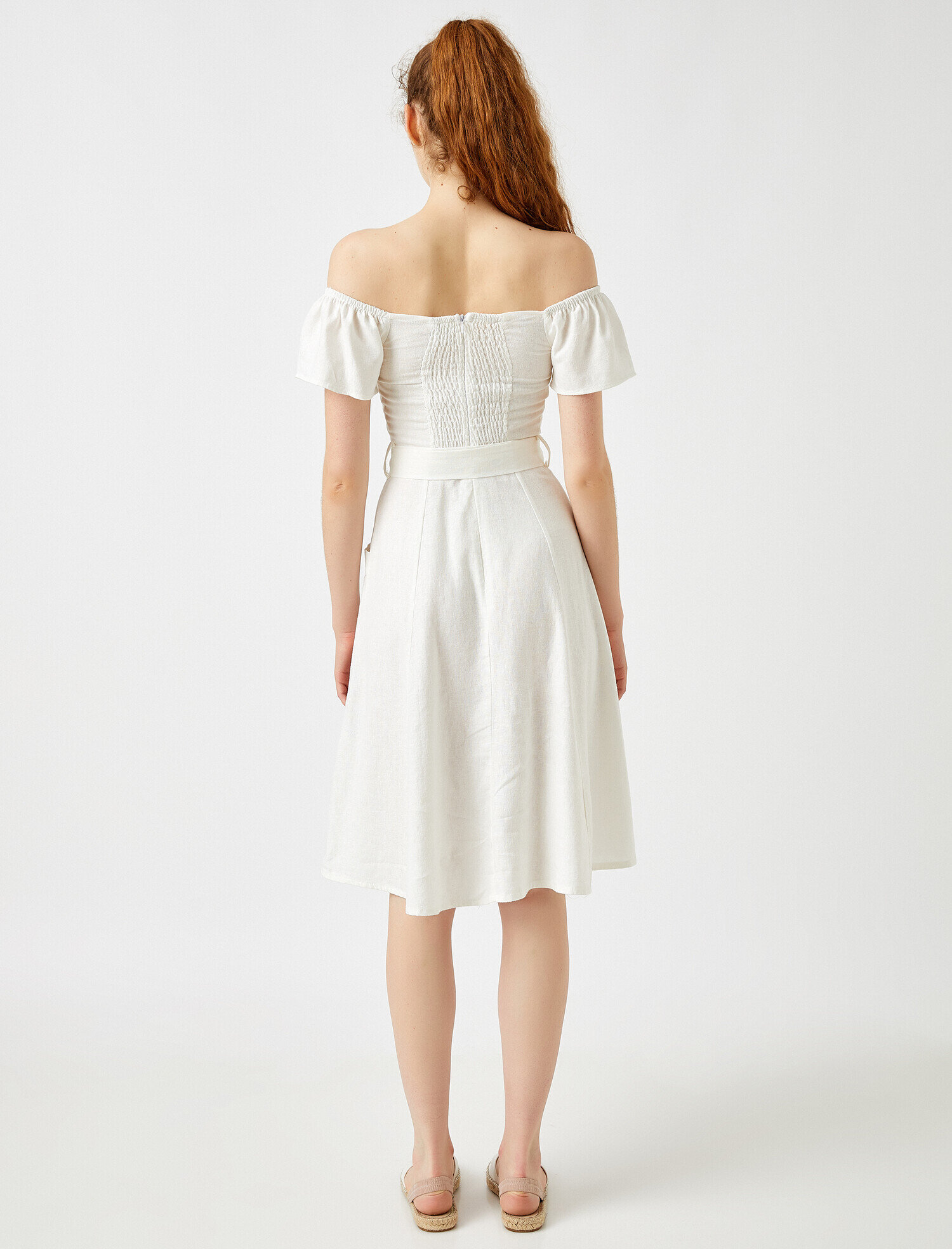 short sleeve white linen dress