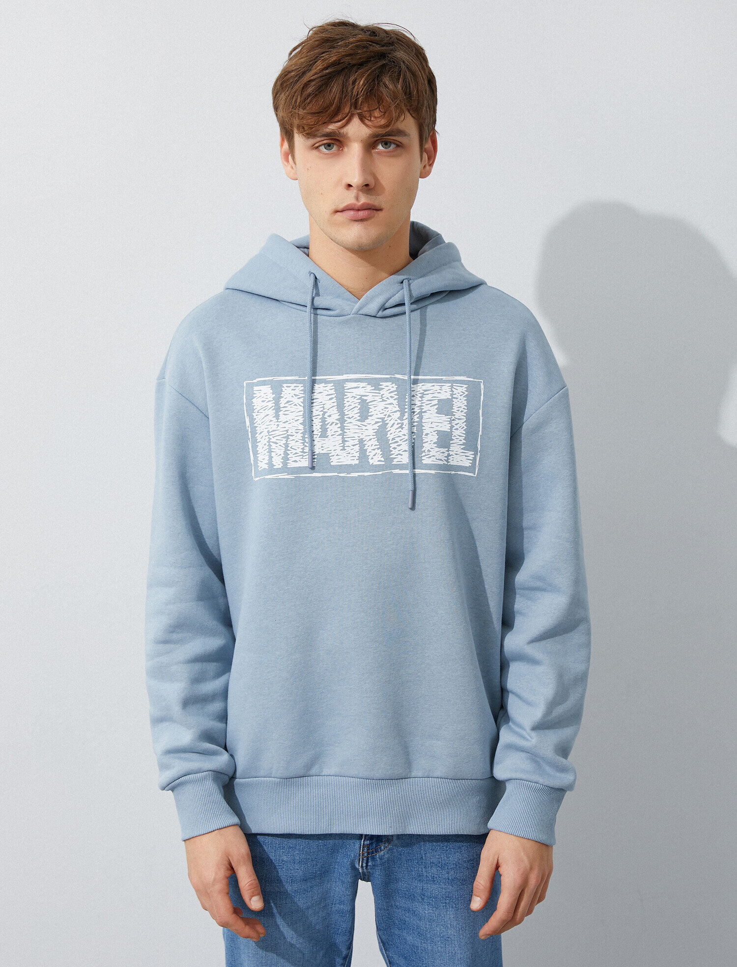 Bebek Mavi Erkek Marvel Lisansli Baskili Kapusonlu Pamuklu Sweatshirt 1yamckaa1 Koton