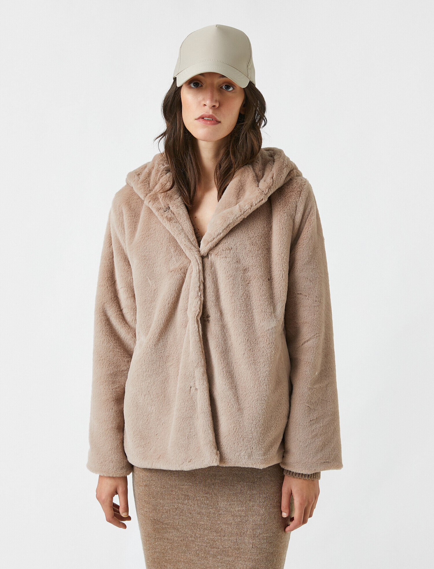 green button front teddy coat