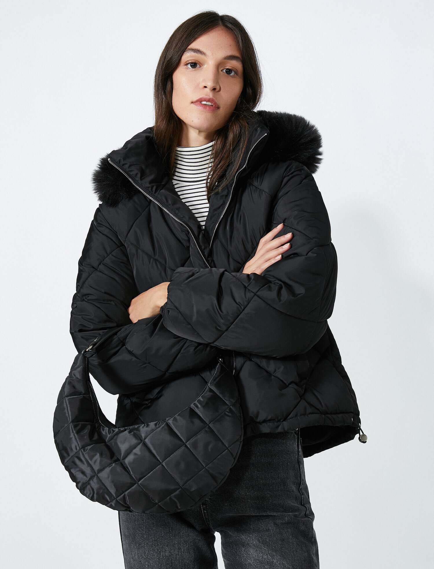 puffer jacket with faux fur