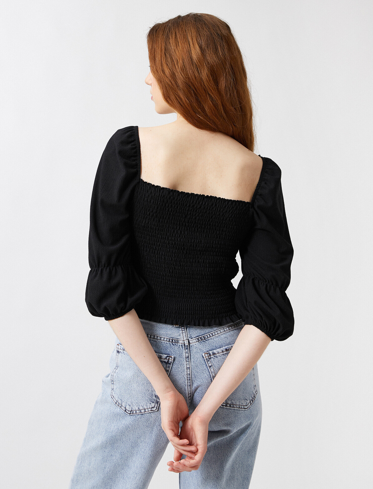 Siyah Bayan Balon Kollu Gipeli Tisort 2kal18201ik999 Koton