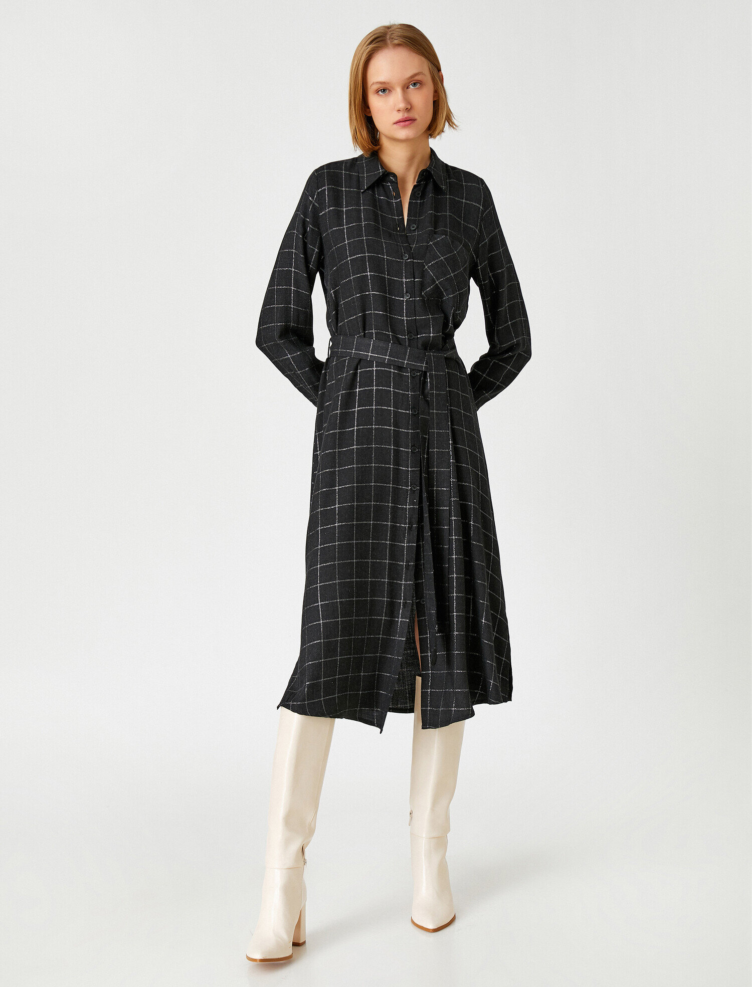 plaid shirt dress with belt