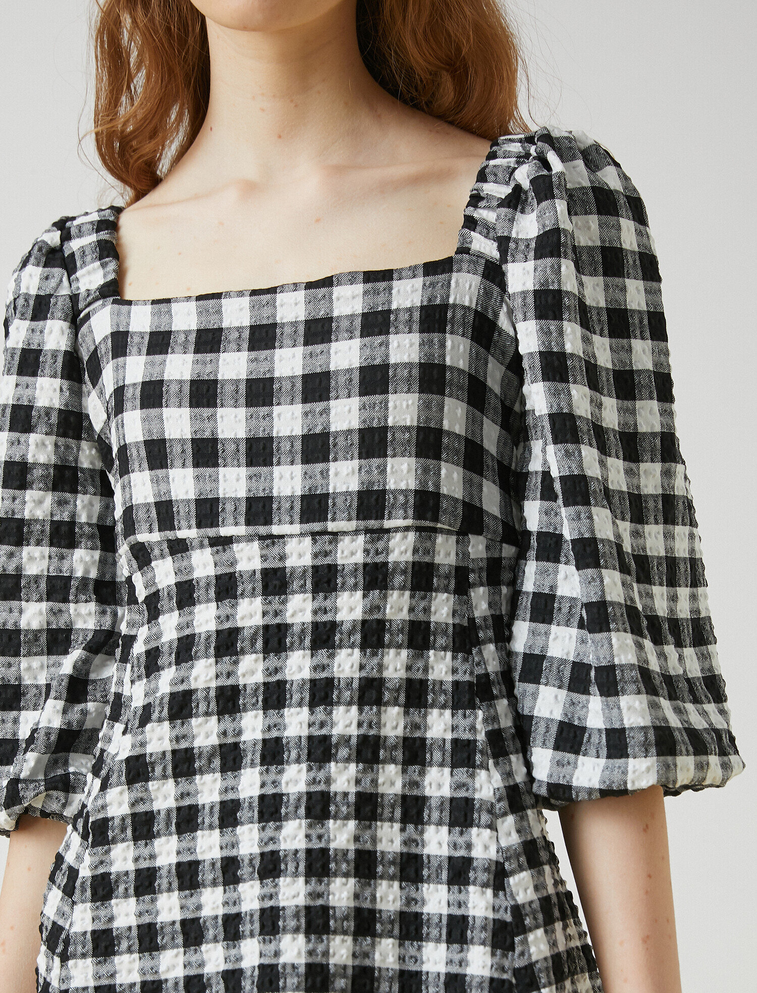 plaid square neck mini dress