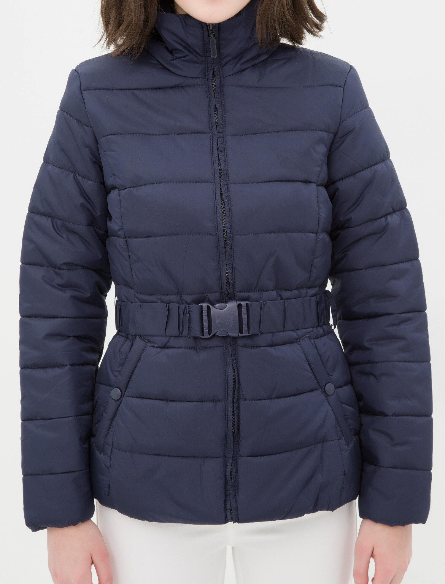 navy belted coat womens