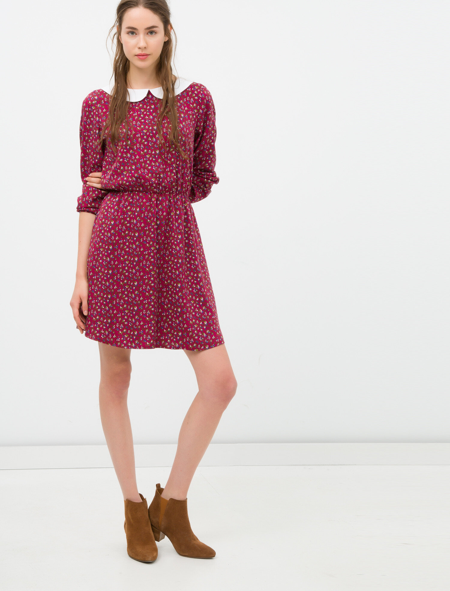 Bordo Bayan Cicek Desenli Elbise 6kal86137iw04h Koton