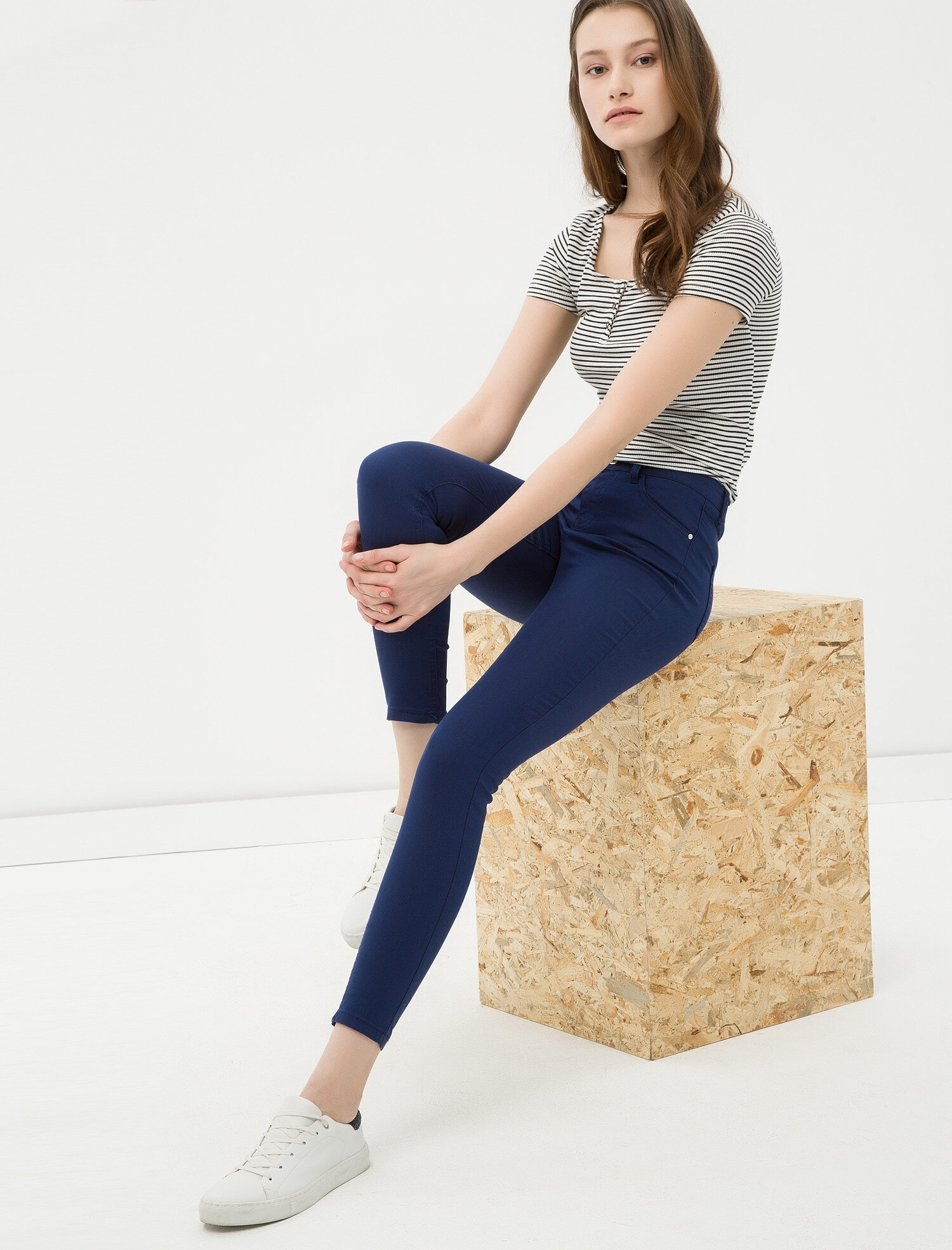 navy stretch skinny trousers