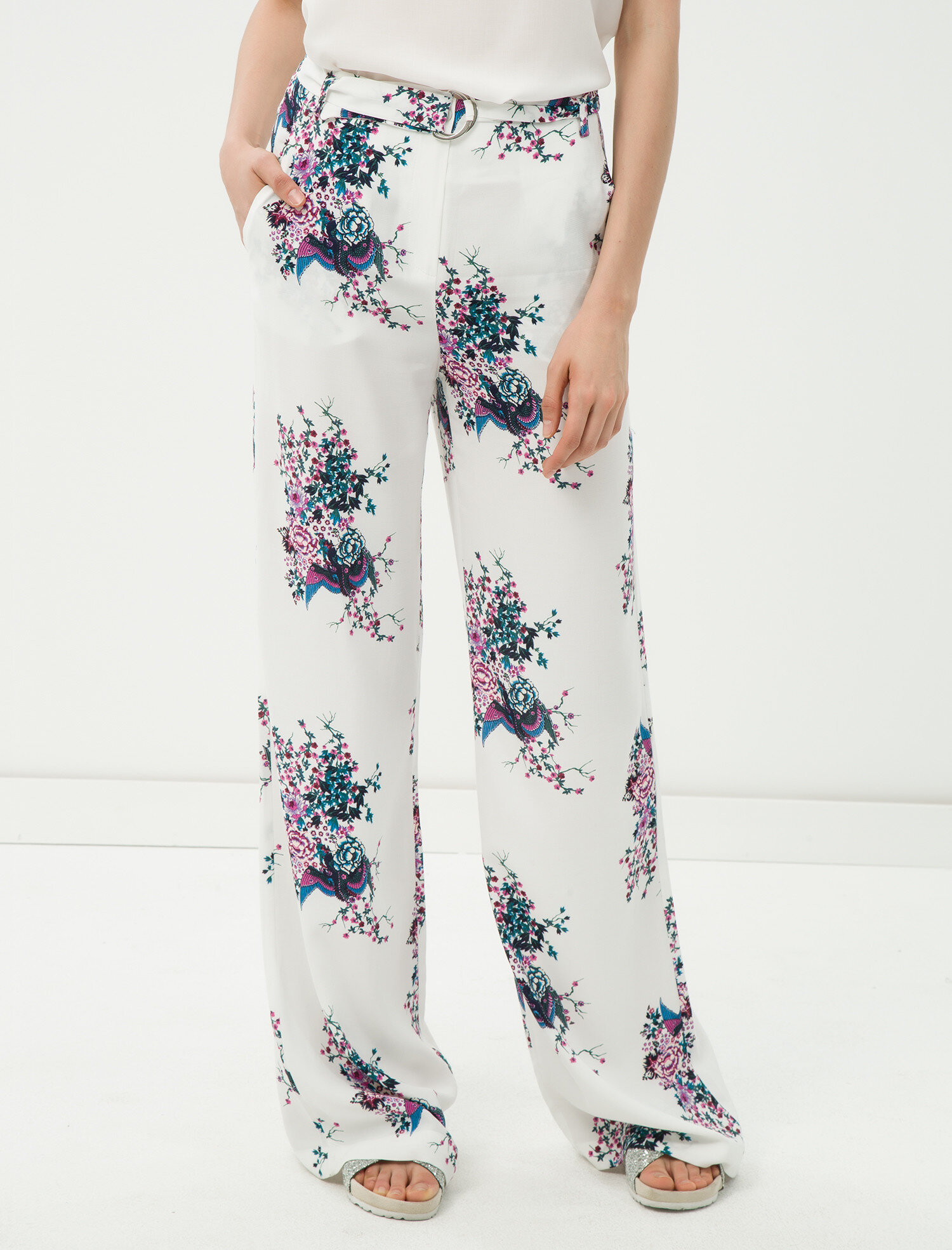 white floral trousers