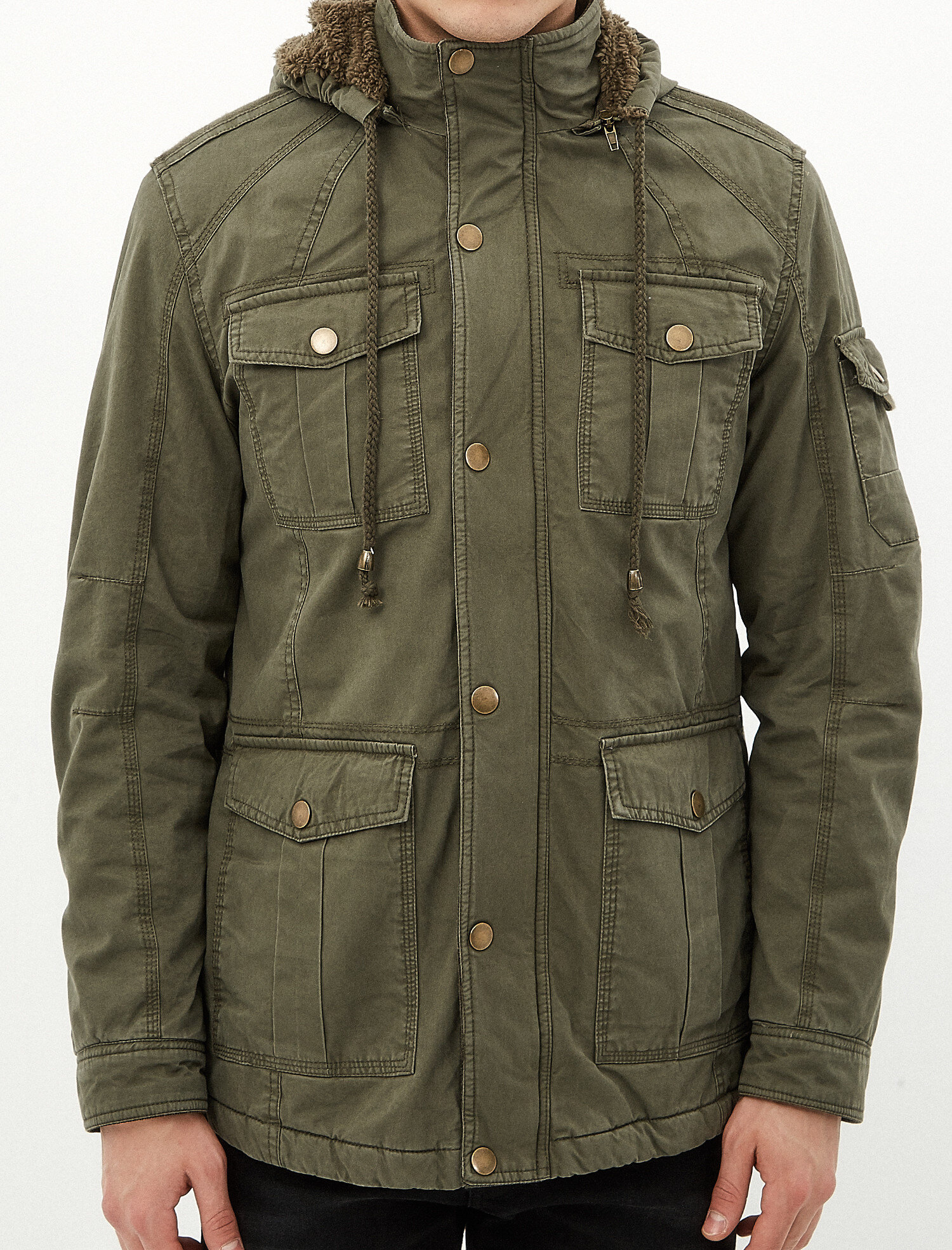 Khaki Men Hooded Coat 7kam21176lw886 Koton