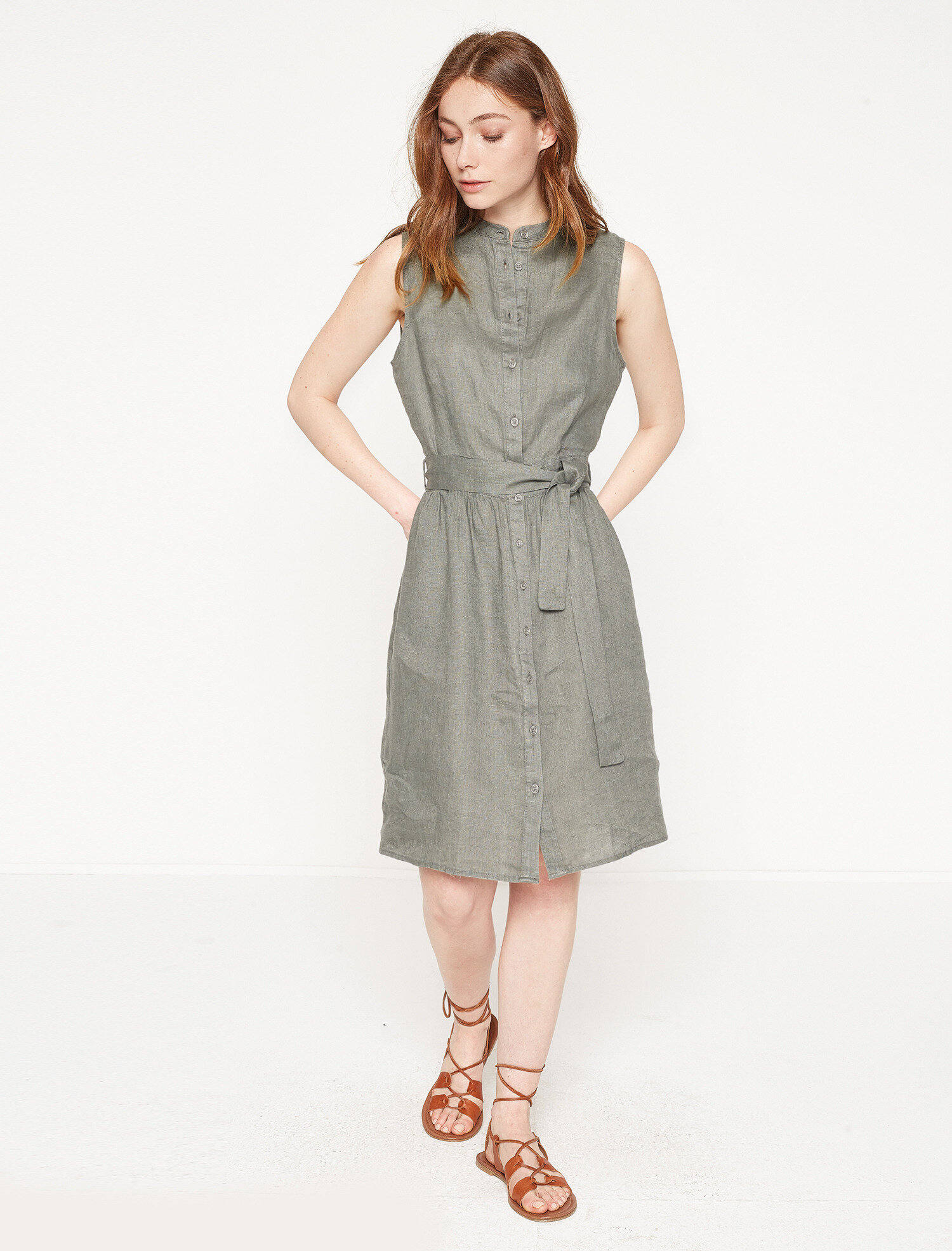 linen tie waist dress