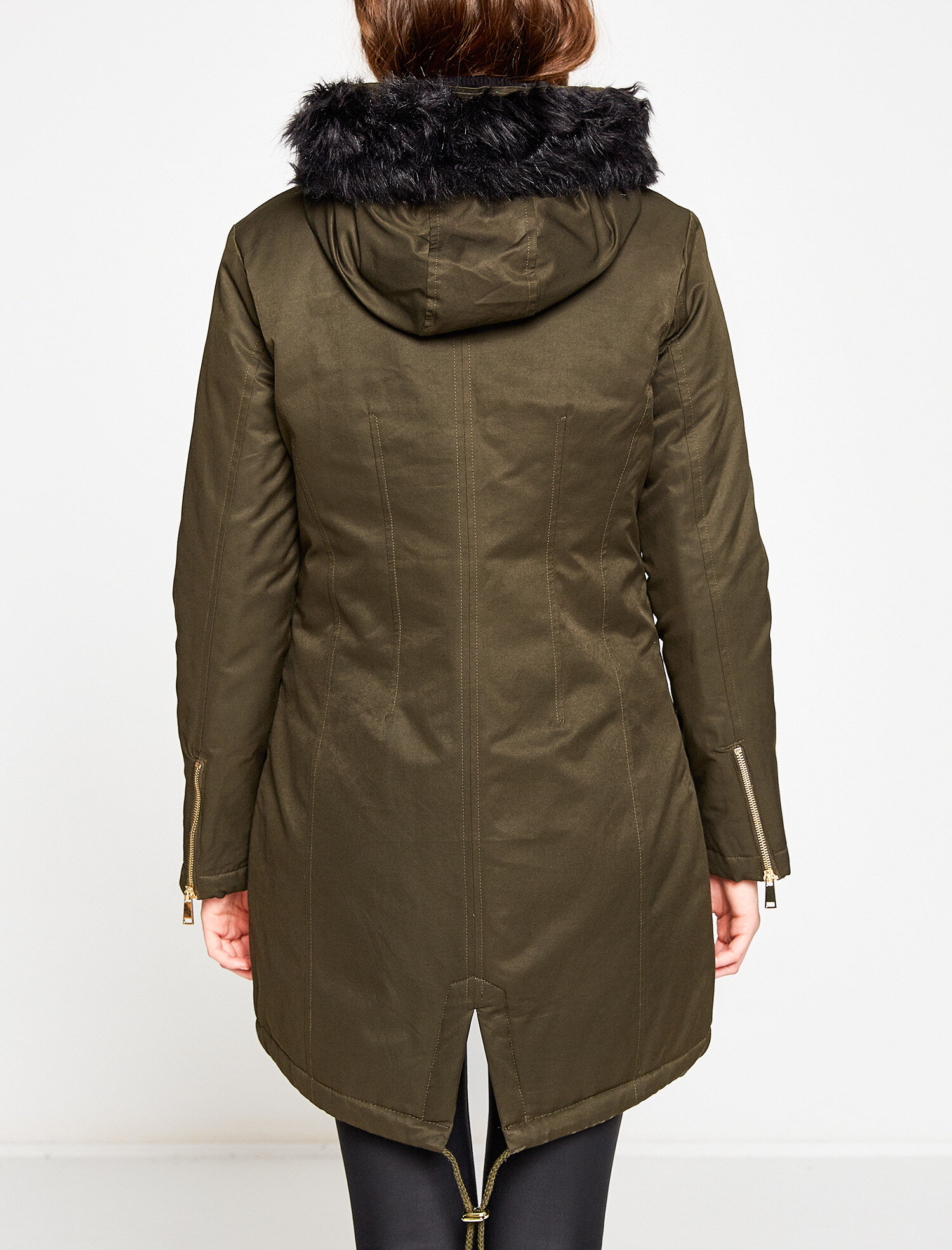 Koton Suni Kürk Kapüşonlu Parka - Haki. 4 Koton Suni Kürk Kapüşonlu Parka - Haki. 4