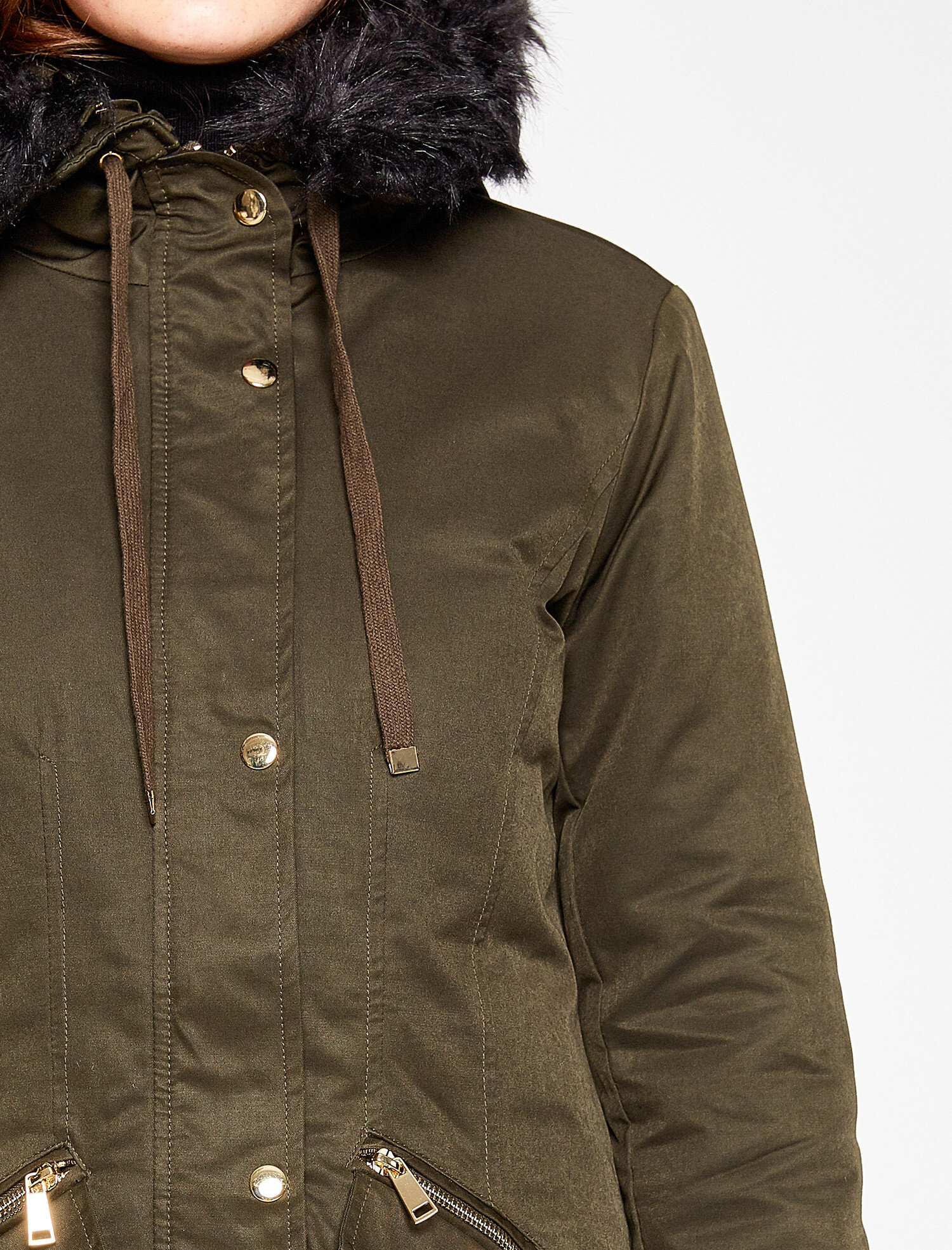 Koton Suni Kürk Kapüşonlu Parka - Haki. 5 Koton Suni Kürk Kapüşonlu Parka - Haki. 5