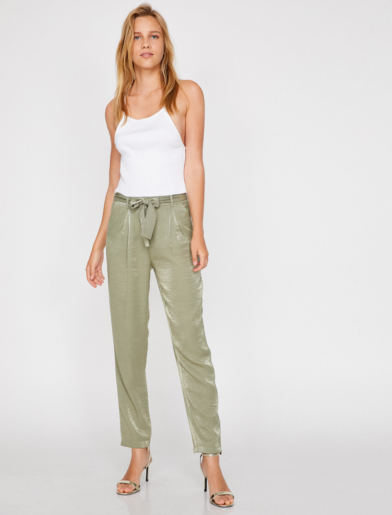 Khaki Women Shimmer Trousers 8yak43090ew880 Koton