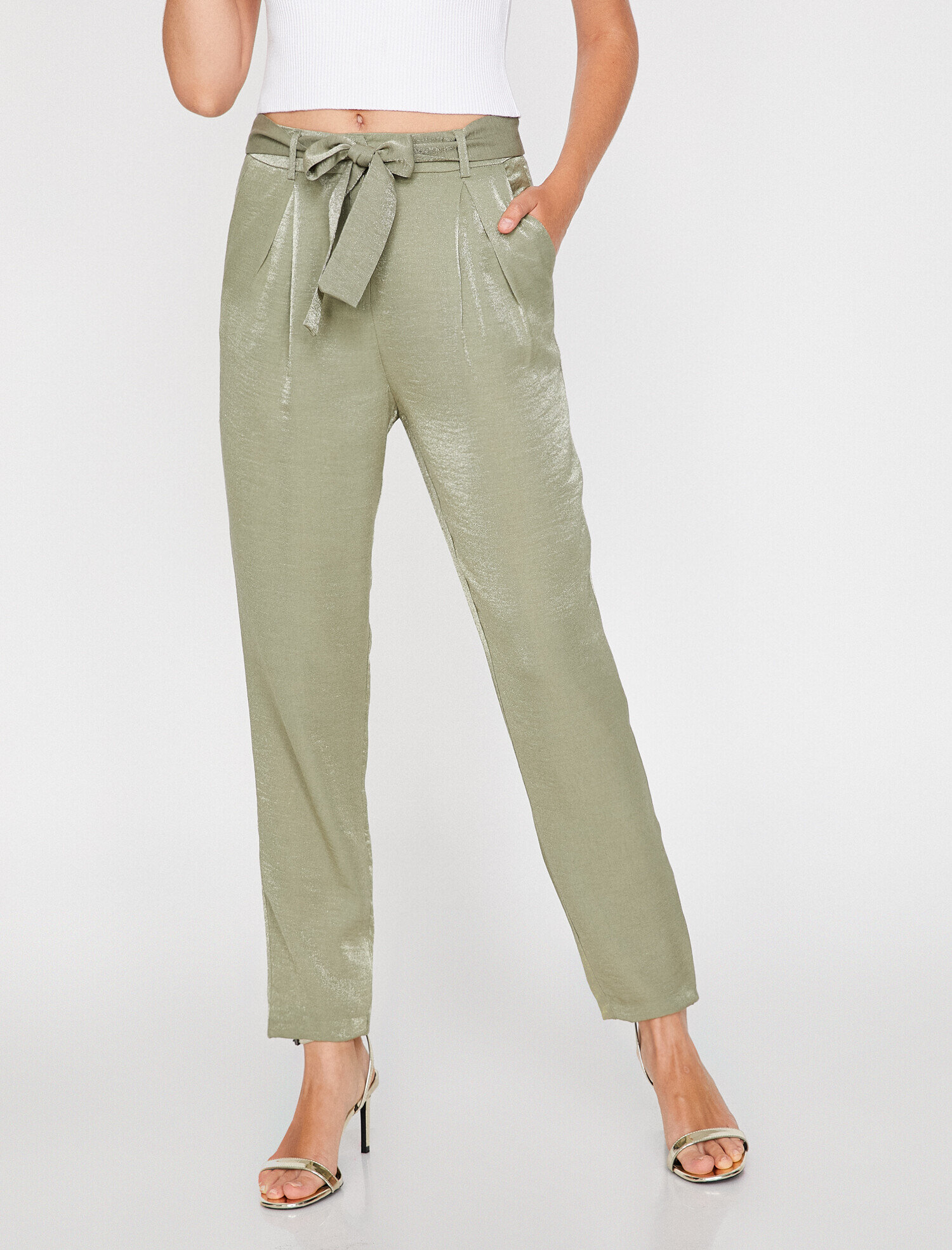 Khaki Women Shimmer Trousers 8yak43090ew880 Koton