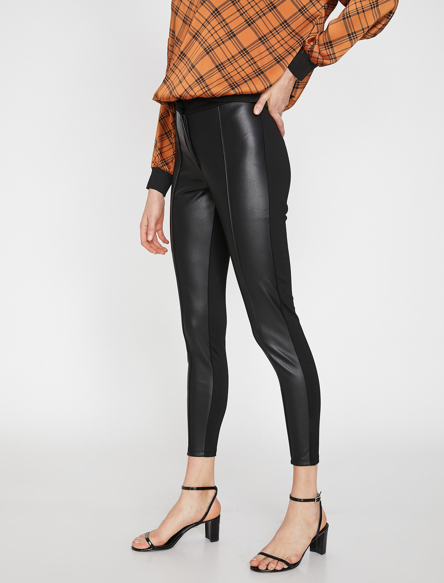 black leather look trousers