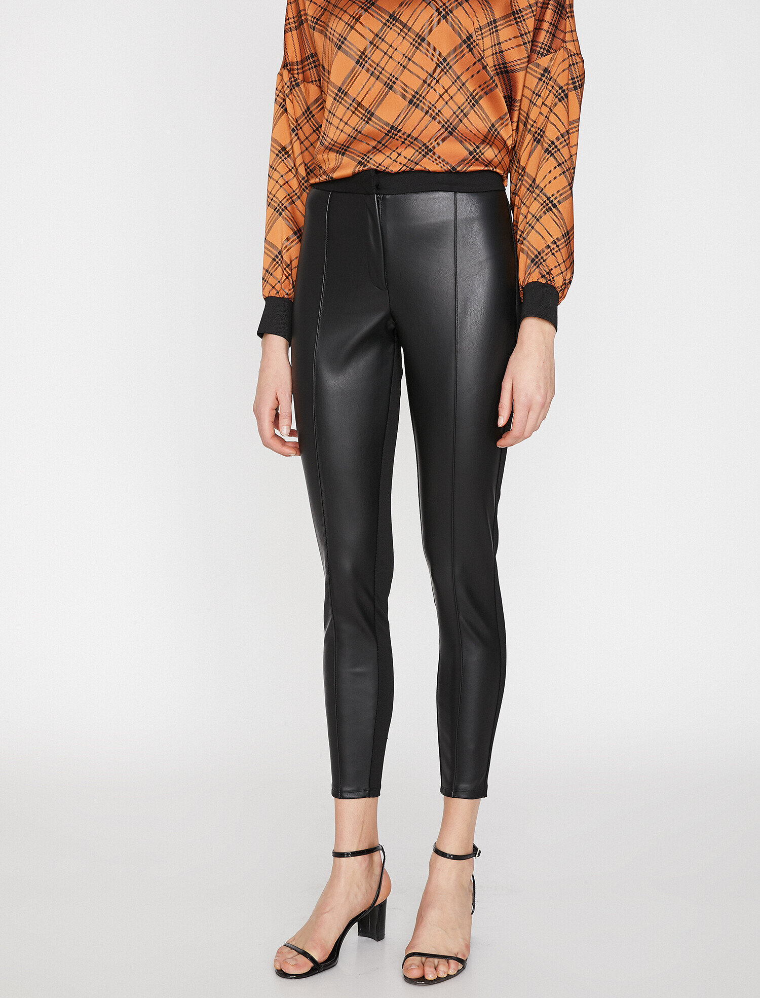 black leather look trousers