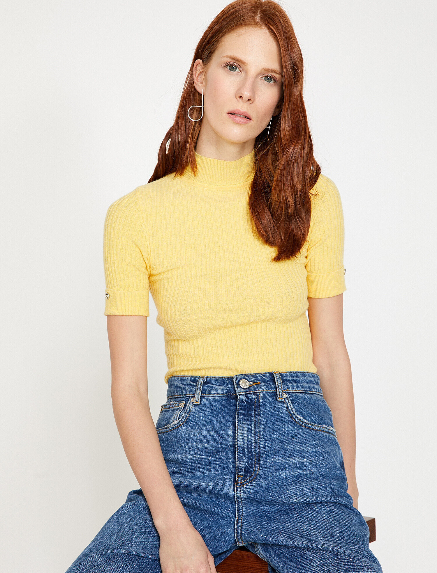 yellow high neck top